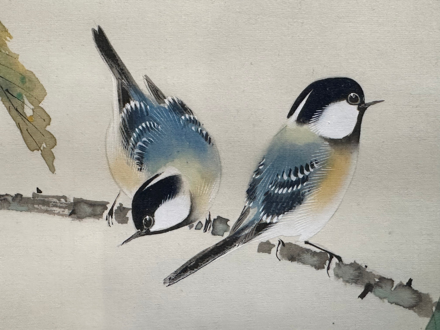 Vintage Japanese Scroll Hand Painted Mid 1900’s Chickadees