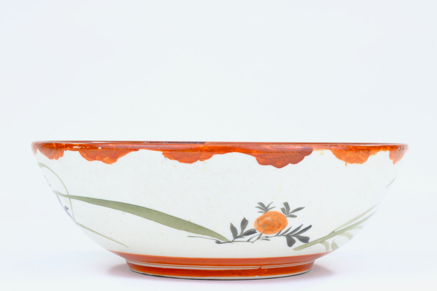 Antique Japanese Kutani Aka-e Bowl Kiji Pheasant Peony Landscape Meiji Taisho
