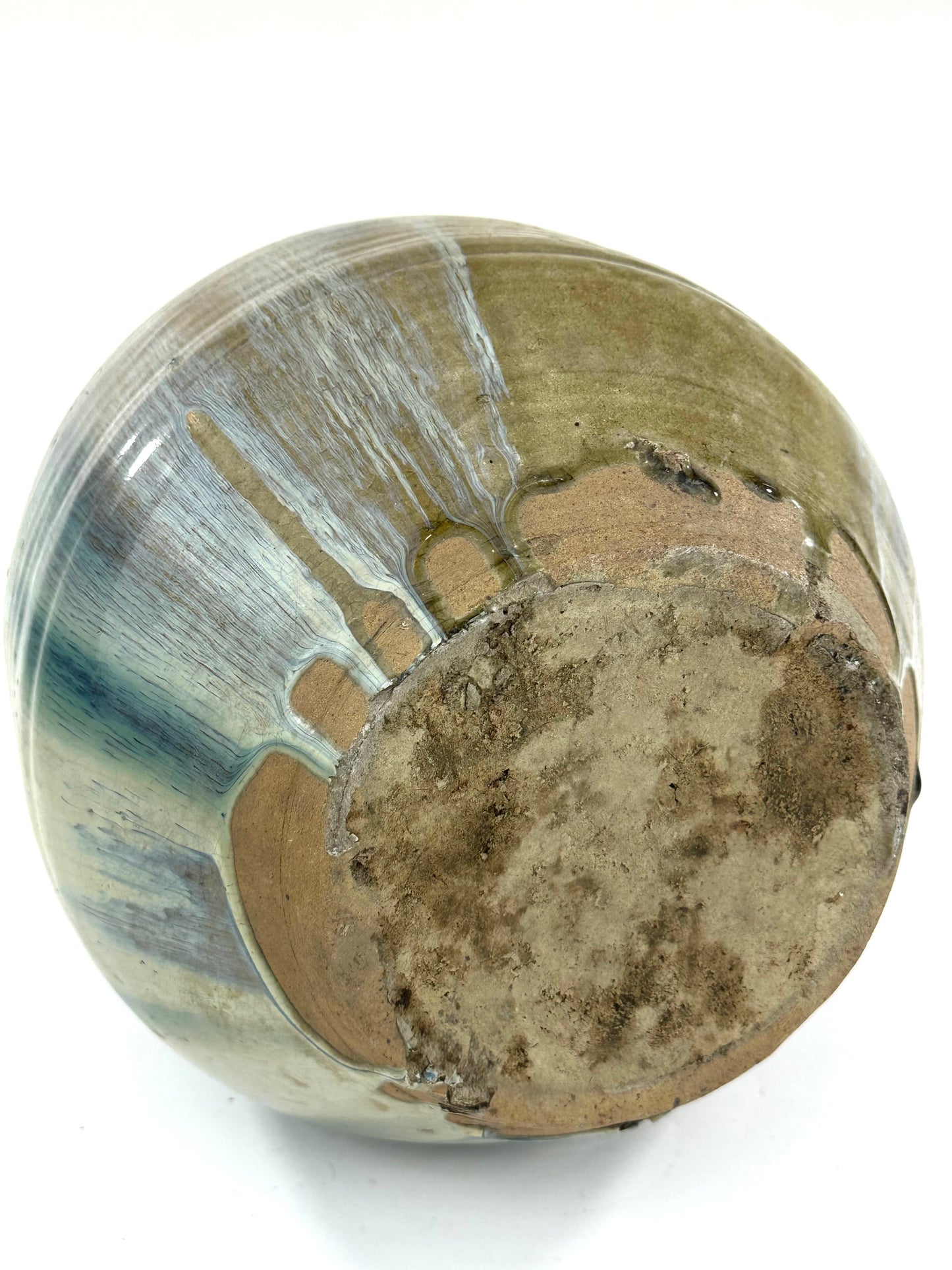 Antique Japanese Tsubo Urn Blue-Green Shigaraki Drip Glaze 16"H