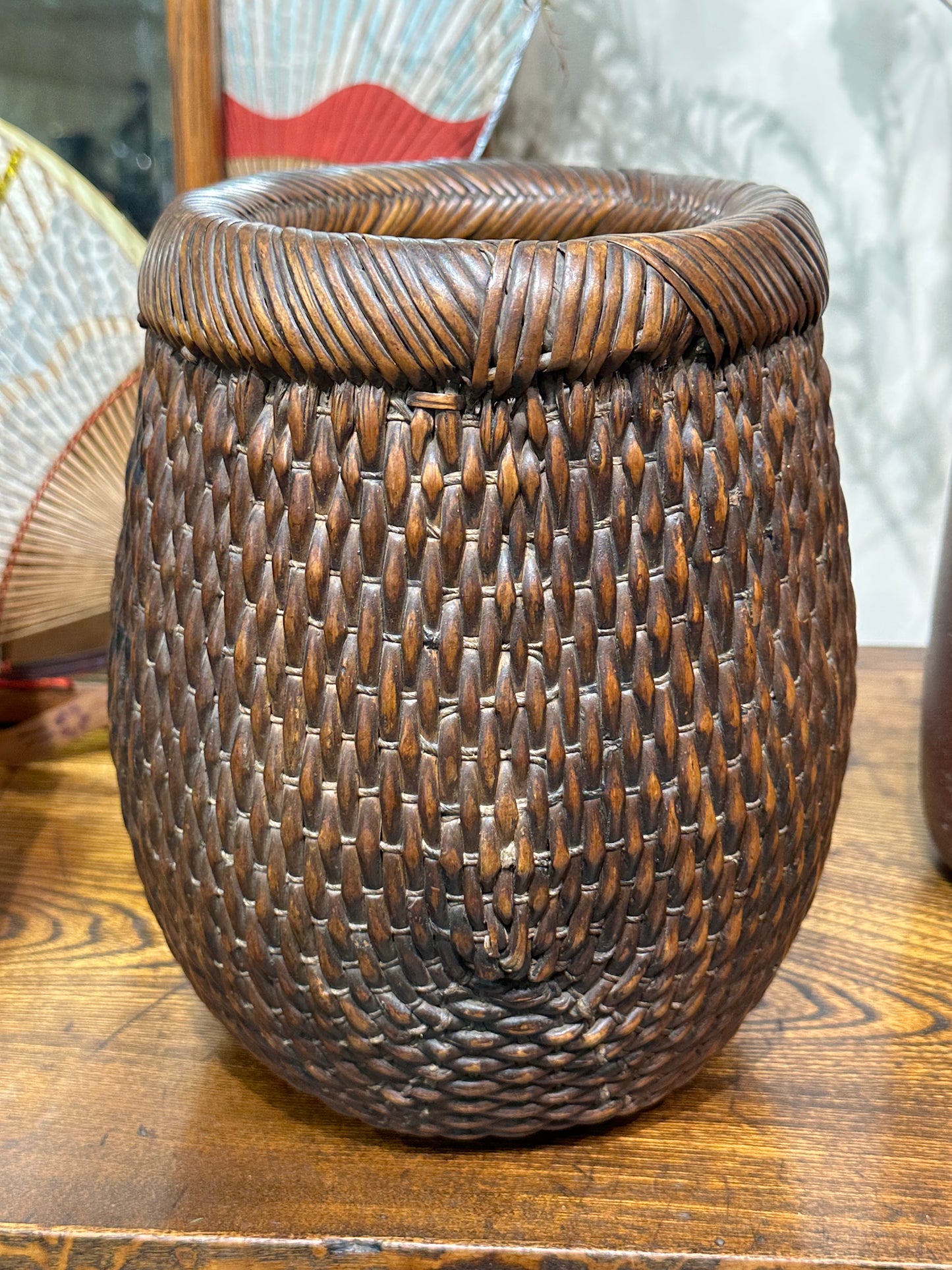 Antique Japanese Woven Kago Ikebana Basket 10"H