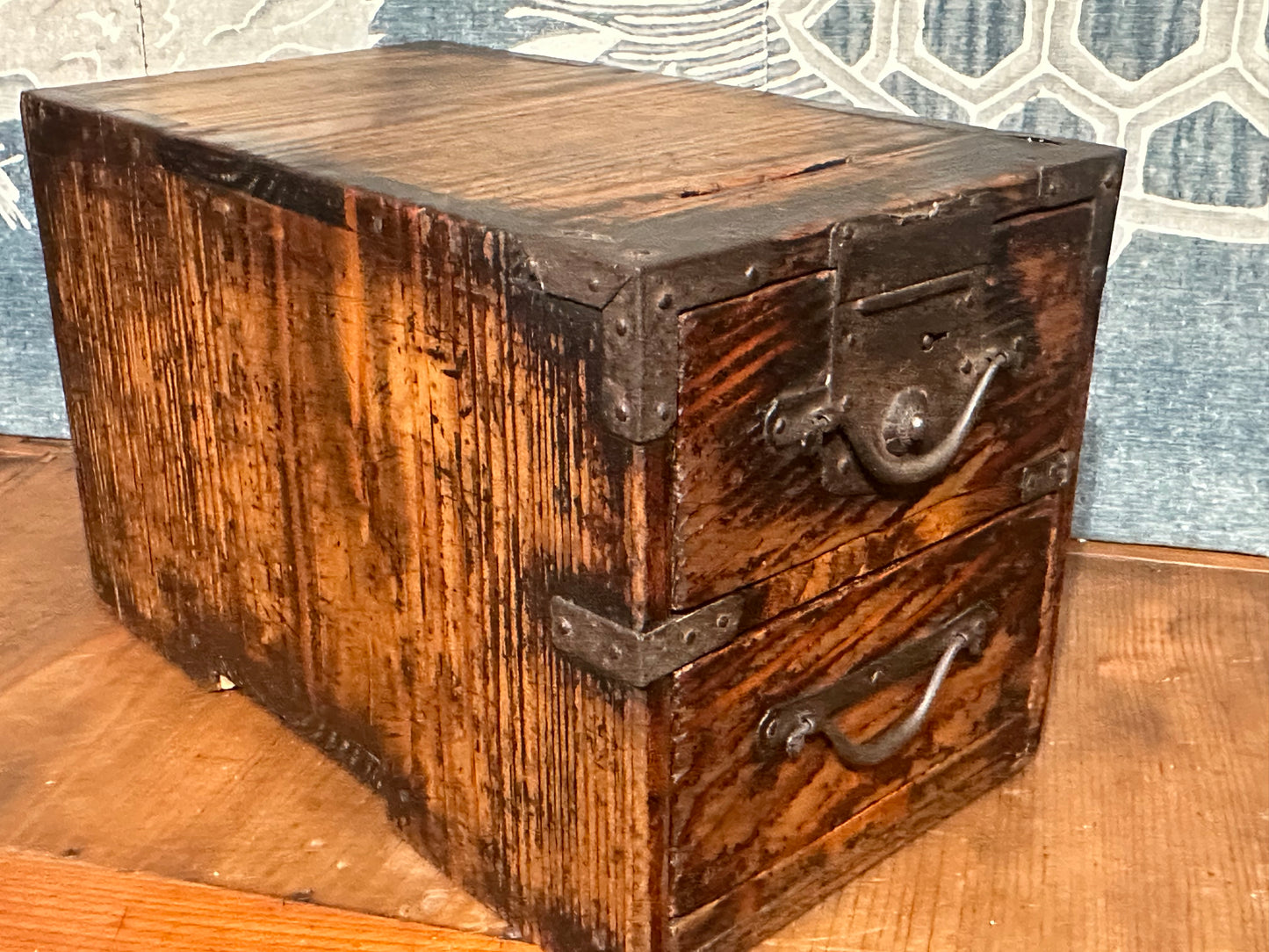 Antique Japanese Meiji c1881 Sugi Wood Suzuribako Ballot Box Tansu Chest 15”