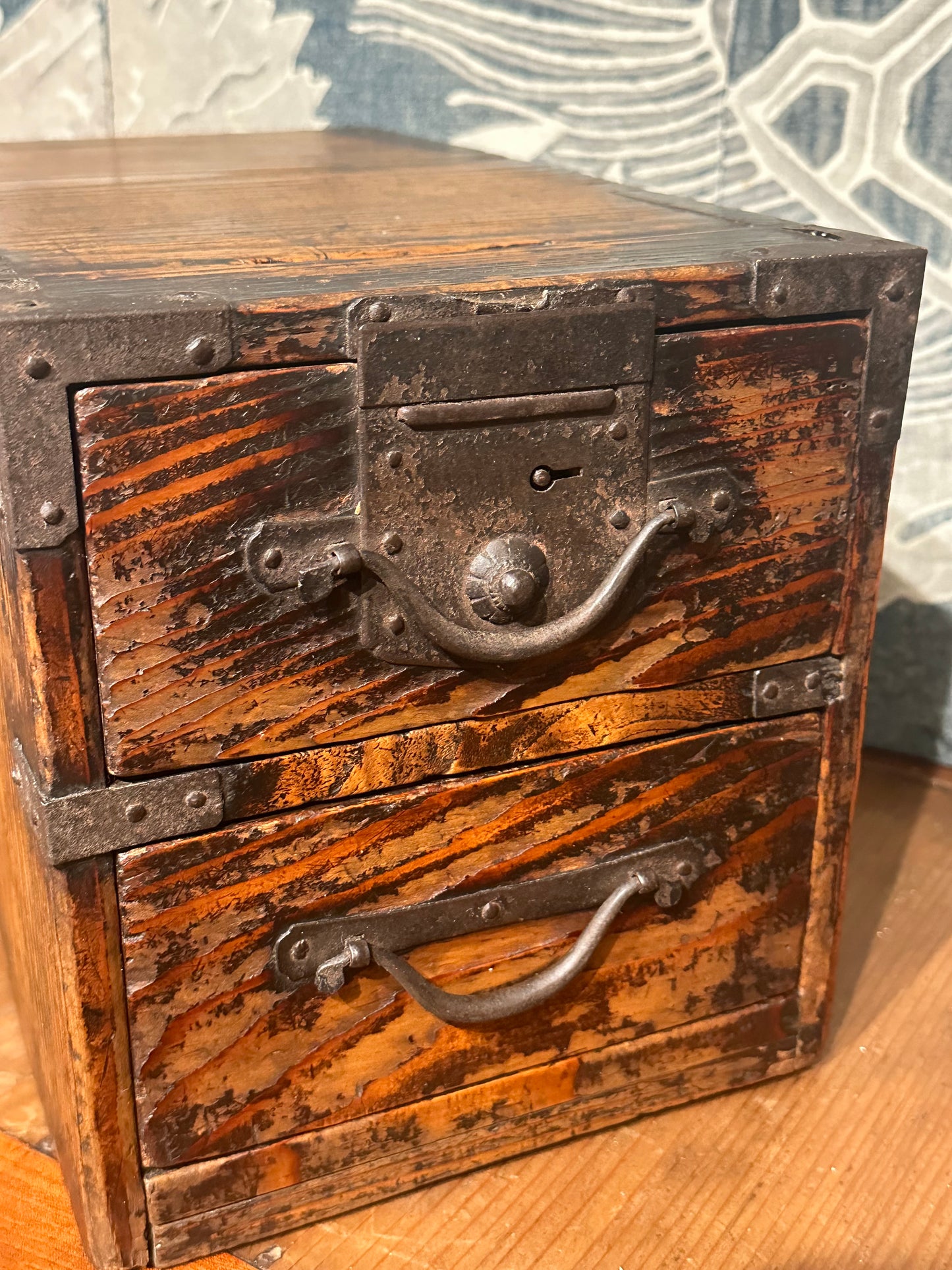 Antique Japanese Meiji c1881 Sugi Wood Suzuribako Ballot Box Tansu Chest 15”