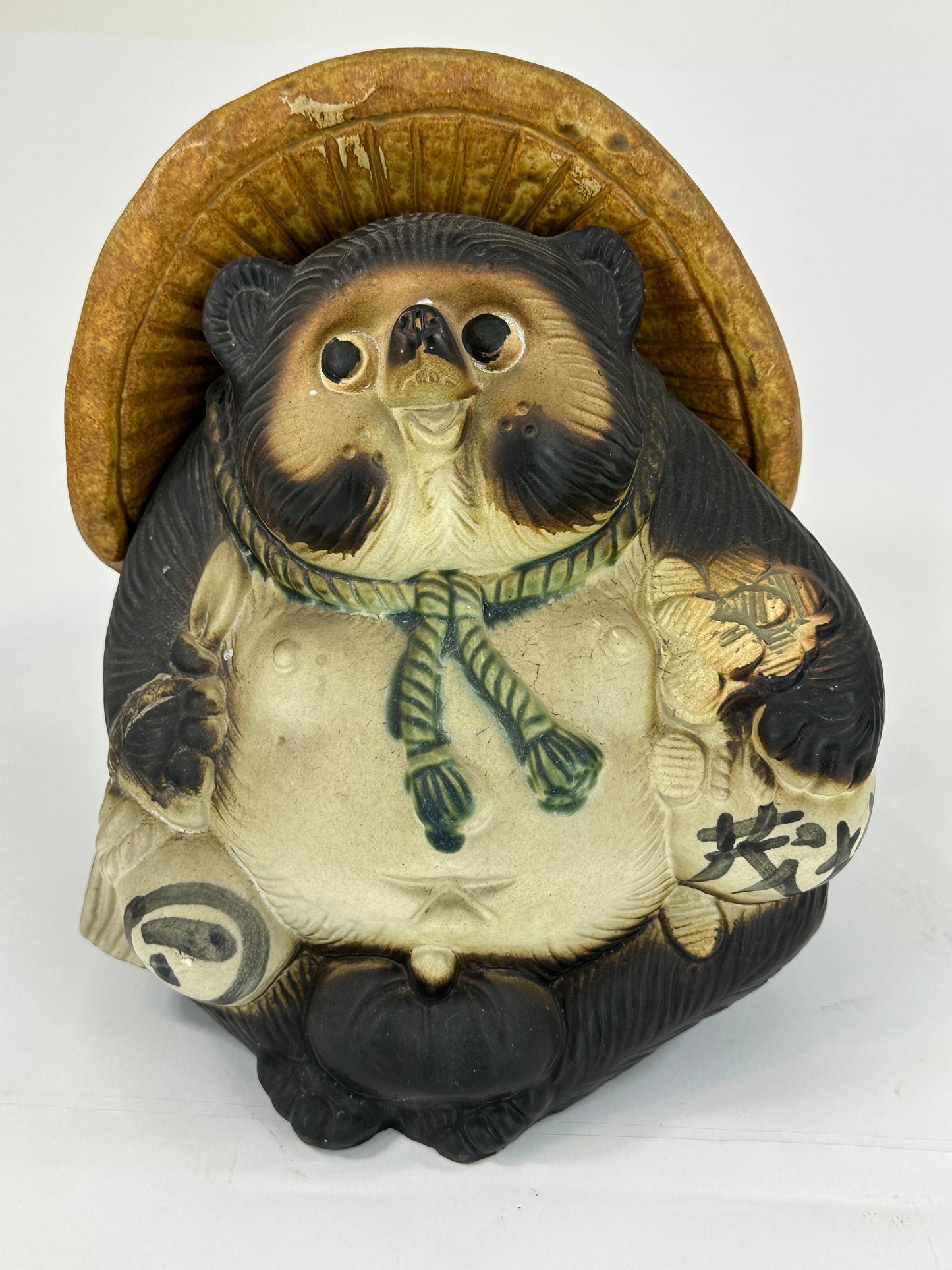 Vintage Japanese Tanuki "Raccoon-dog" Ceramic Statue 10”