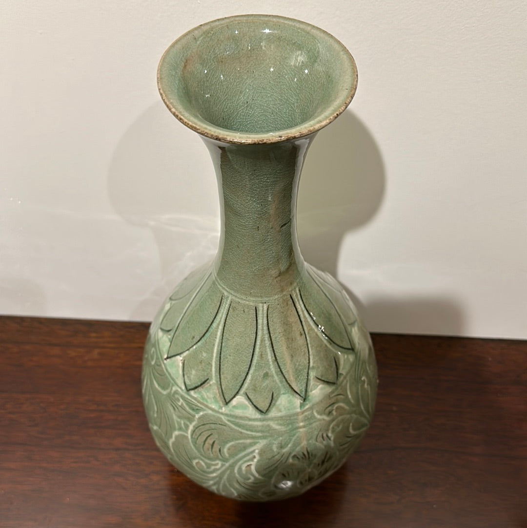 Vintage Japanese Vase Korean Goryeo Style Celadon Floral 13"