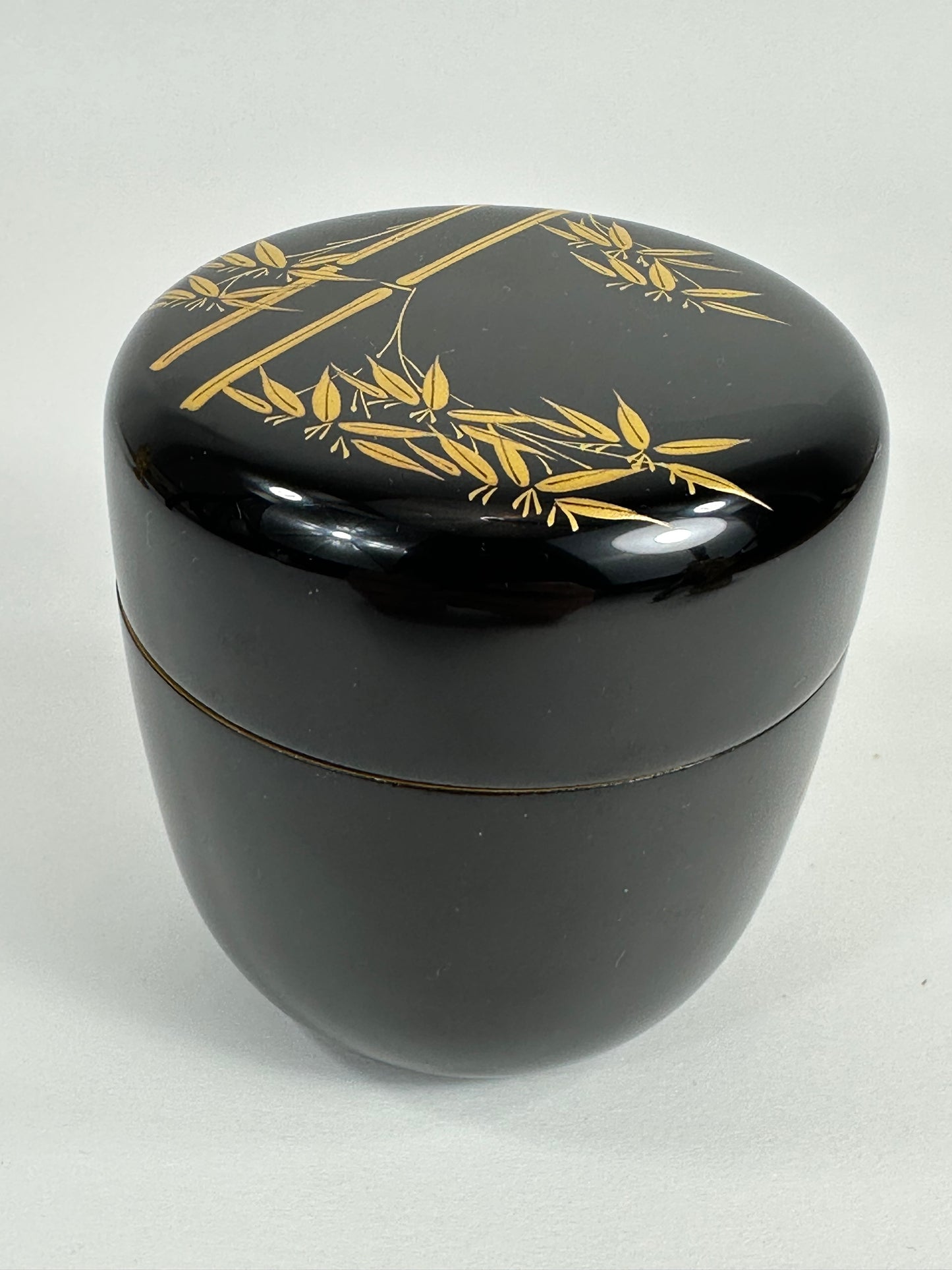 Vintage Japanese Tea Ceremony Natsume Black Lacquer Gold Bamboo Maki-e 3"