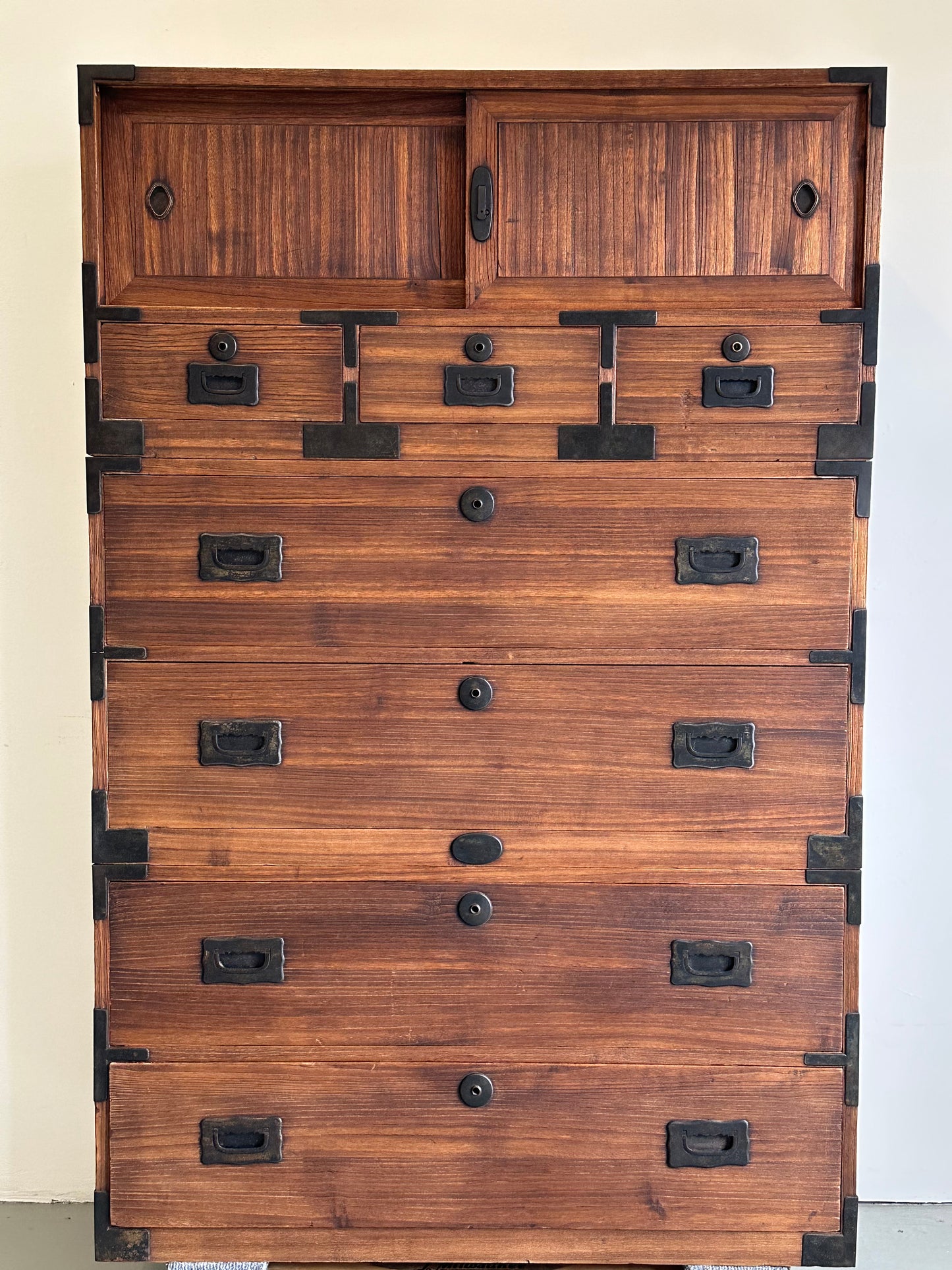 Antique Japanese Isho-Tansu Clothing Chest Taisho c1920’s 57”H Kiri Wood