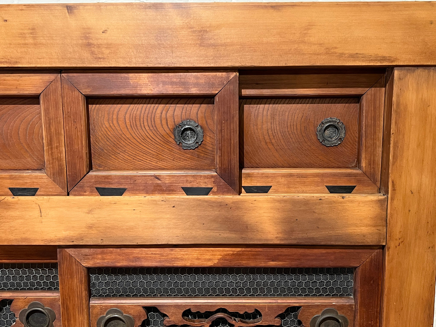 Antique Japanese Kitchen Tansu Meiji Era c1890's Keyaki & Sugi Wood Tansu Chest 48"W