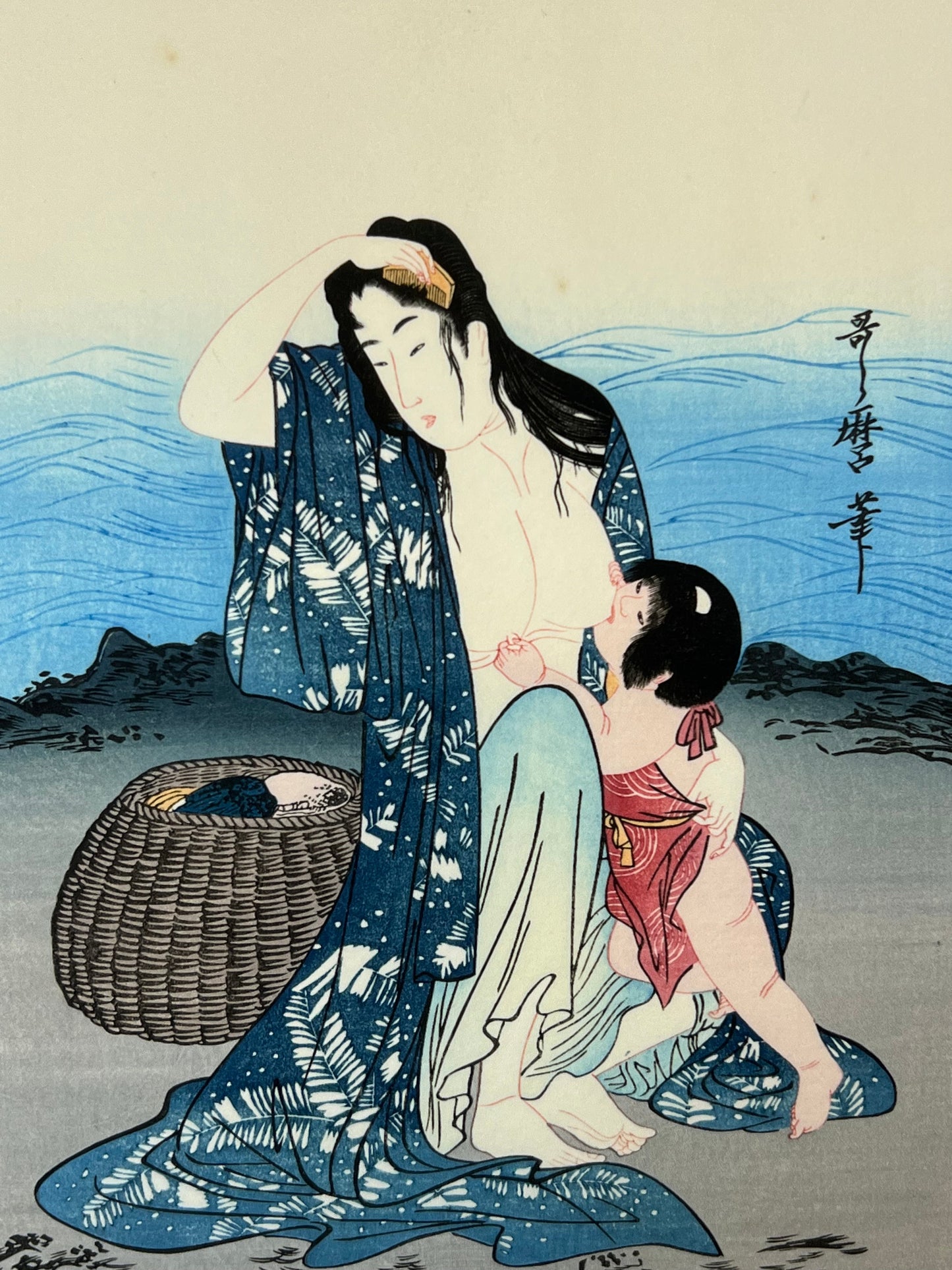 Utamaro Giclee Woodblock Triptych Print Set of 3 "Abalone Divers" 7"x10"