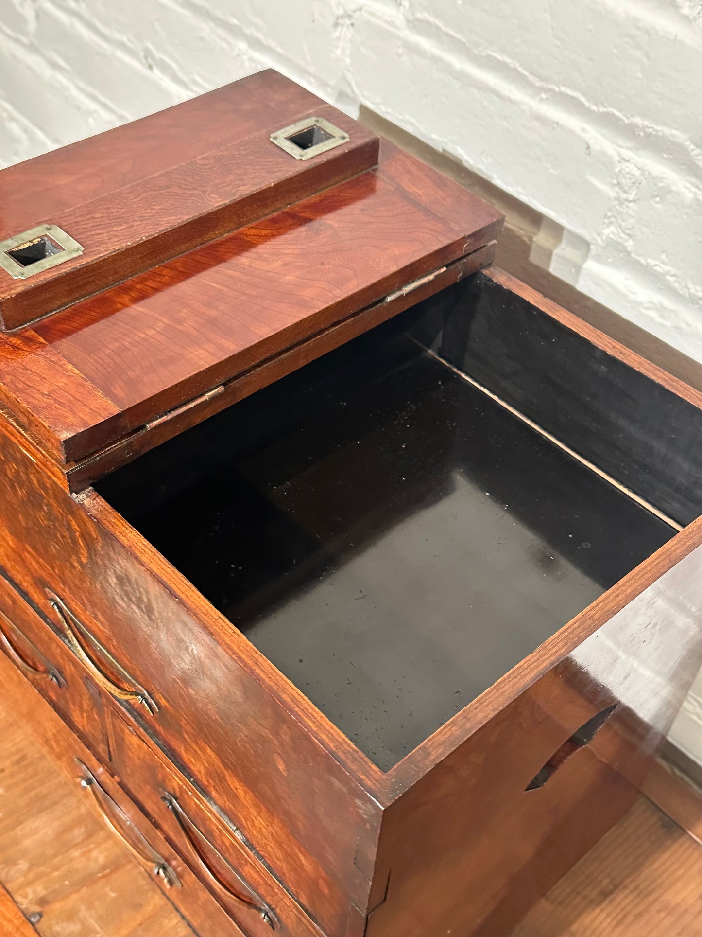 Antique Japanese 4 Drawer Kyodai Vanity Tansu Mullberry Wood 14" Haribako
