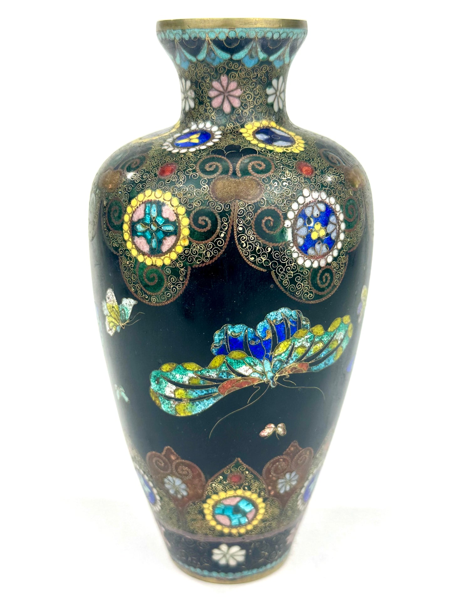 Antique Japanese Meiji Era (c1880) Cloisonné Vase Butterflies 7.5”