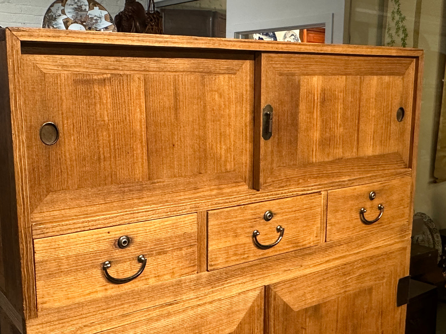 Antique Japanese Clothing Tansu Taisho Era c1920's Ishodansu Kiri Paulownia Chest 37"W