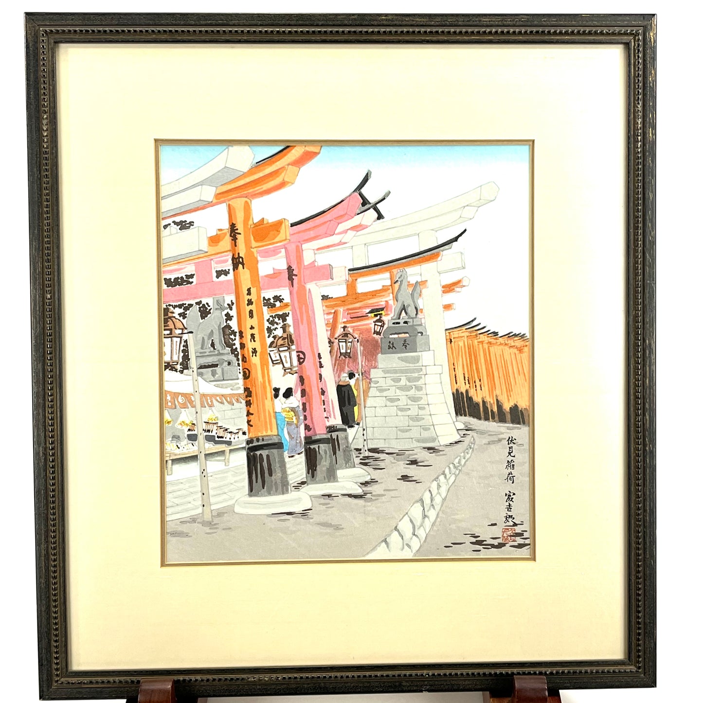 Framed Painting of Kamakura Era Samurai On Horseback 17"