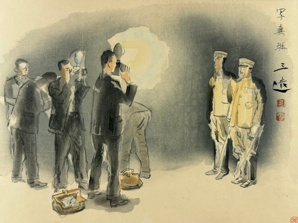 Original Japanese Wada Sanzo 1939 Woodblock Print "Photography Unit" Military Showa 1939 15"W LS#030