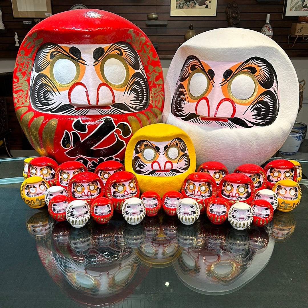 Japanese Traditional Papier-mâché Daruma Wishing Doll in Gold 11”H