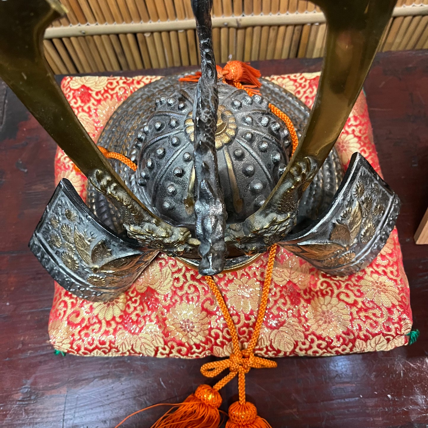 Vintage Japanese Boys' Day Iron Samurai Helmet w/ Pillow & Plaque 出世星完