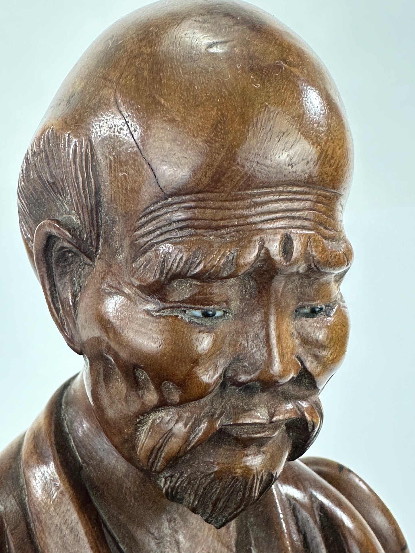 Antique Chinese Carved Wooden Statue of Immortal w/ Tiger 10”
