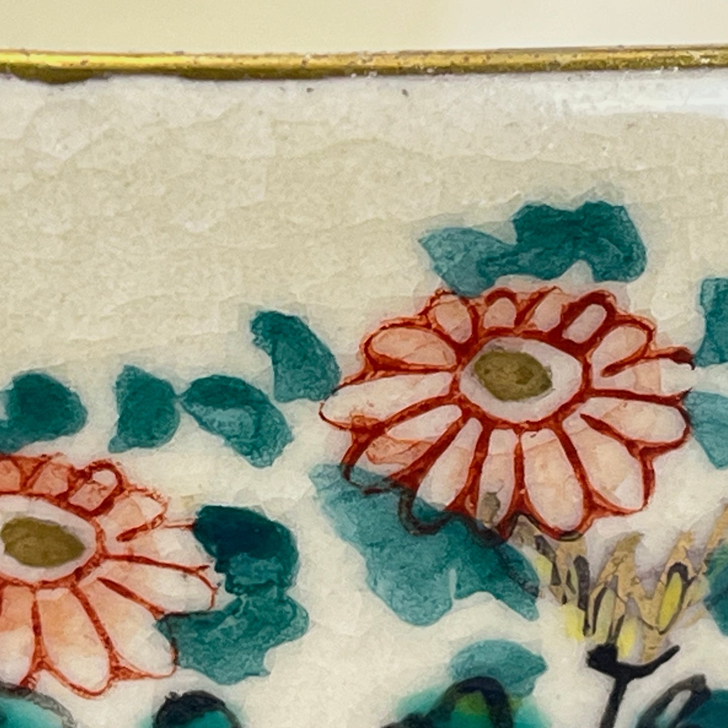 Signed Tea Ceremony Chawan Tea Bowl w/ Flowers & Seascape 5”
