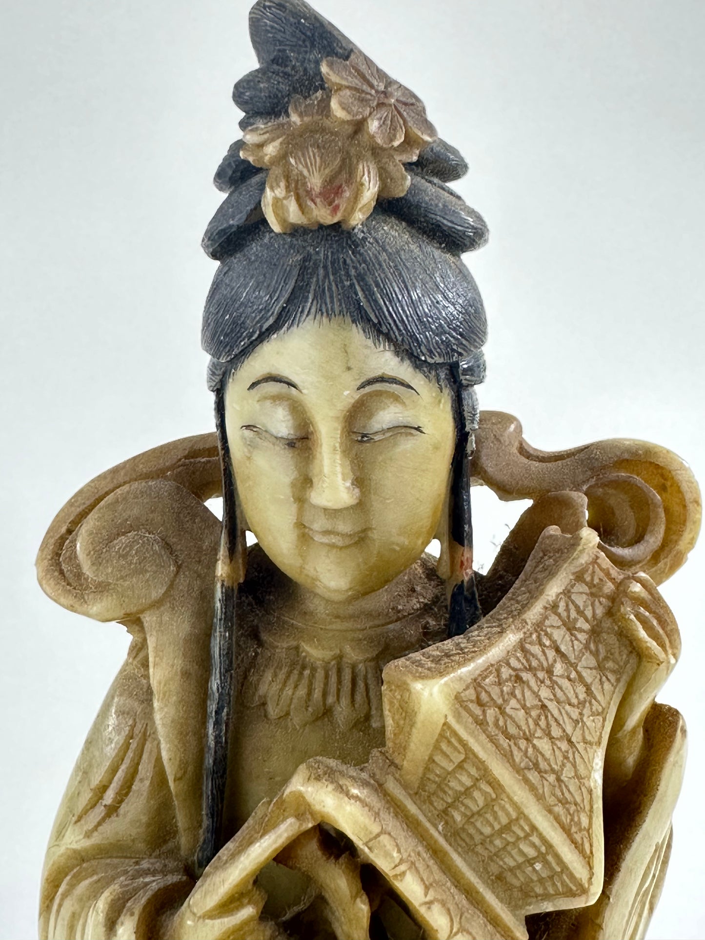 Antique Chinese Natural Stone Carved Statue of Quan Yin 11.5”
