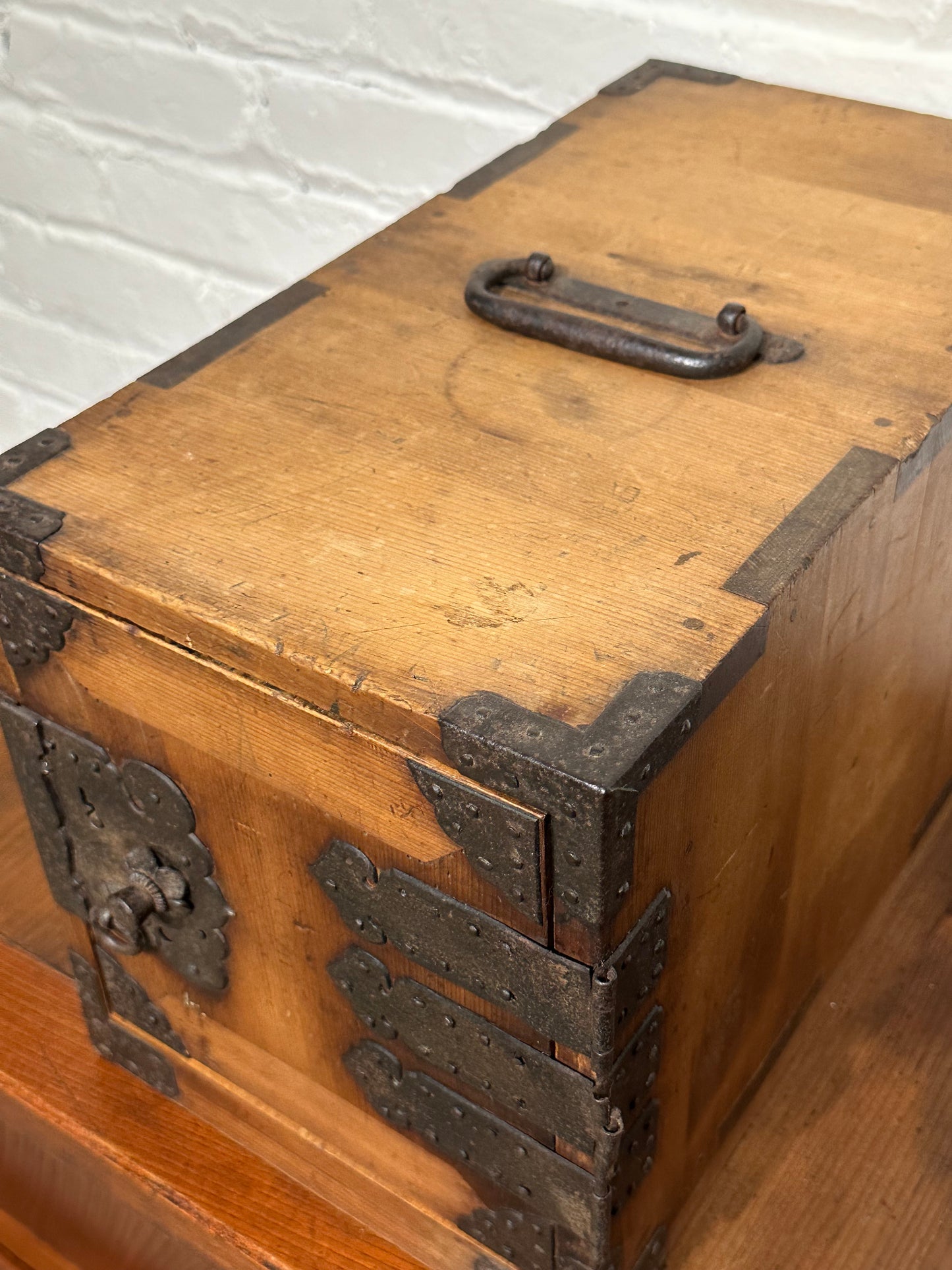 Antique Japanese Late Edo Era 3 Drawer Funadansu Sugi & Iron 16.5"