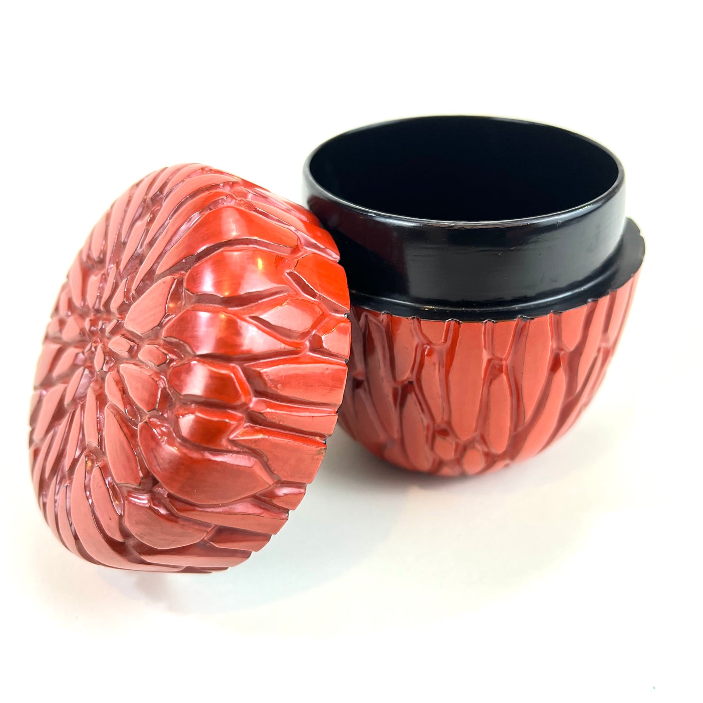 Japanese Natsume Tea Ceremony Caddy Kamakura-bori Red Signed 湯川 清谷 3”