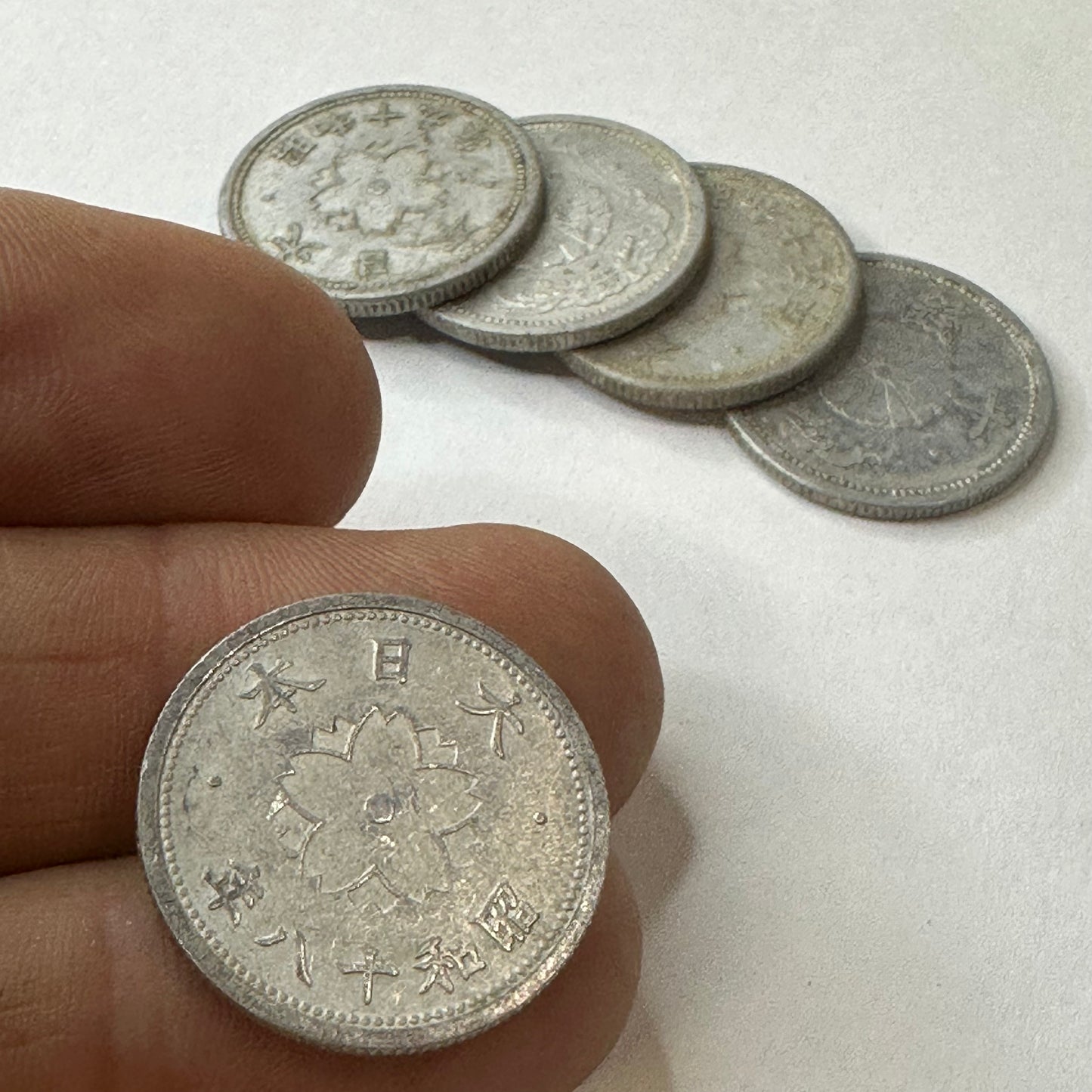 One Vintage Japanese Coin c1941 to 44 Ten Sen Kiku & Sakura Blossoms Showa 15-18