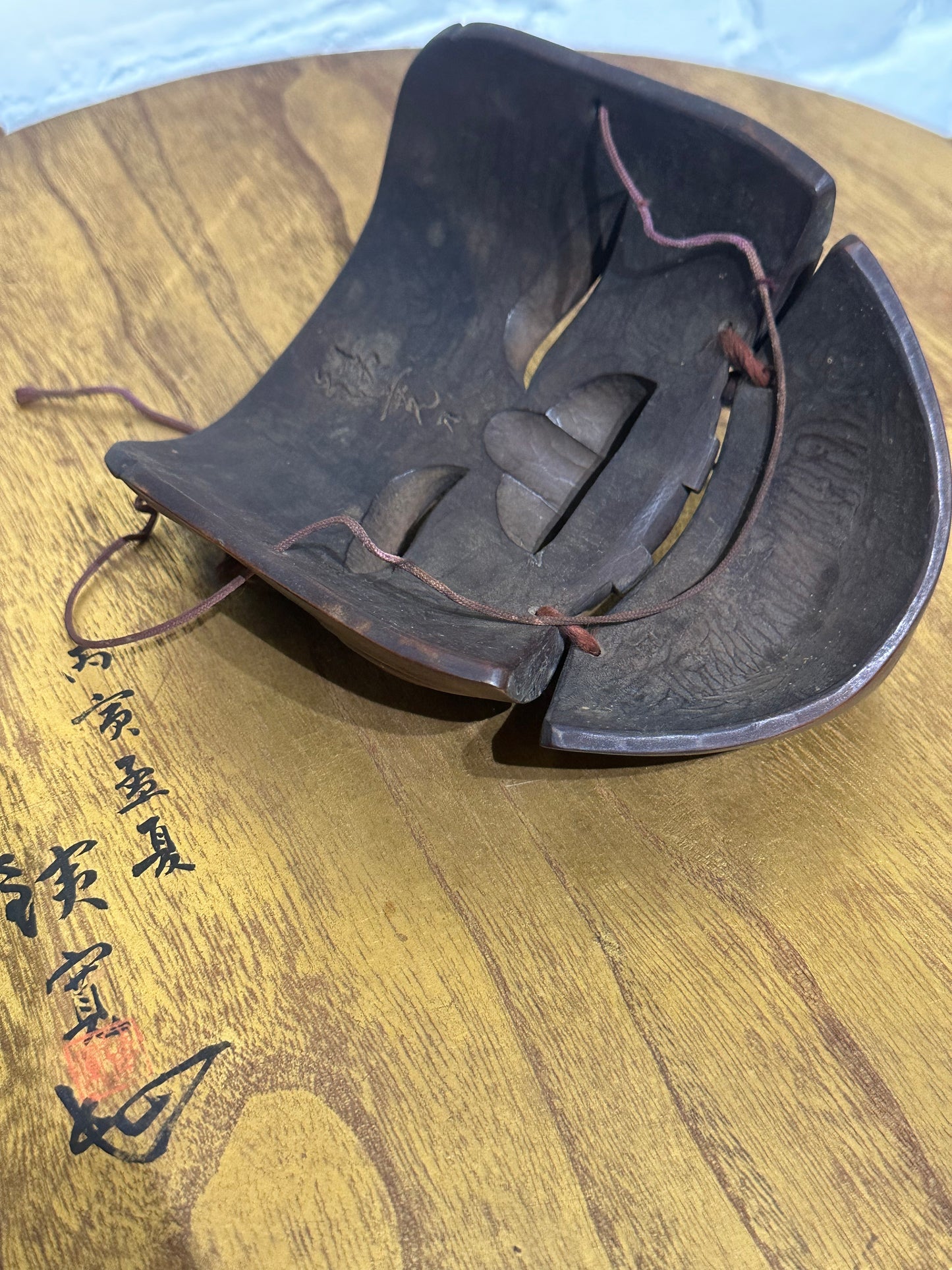 Antique Japanese Okina Noh Mask 翁面 Wood Carving Old Man w/Box