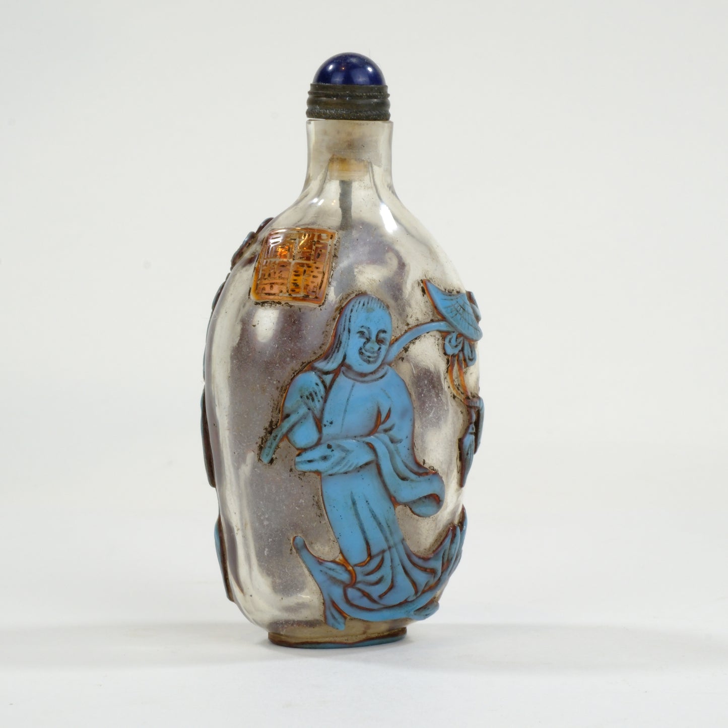 Vintage Chinese Glass Snuff Bottle Lucky Gods 3"