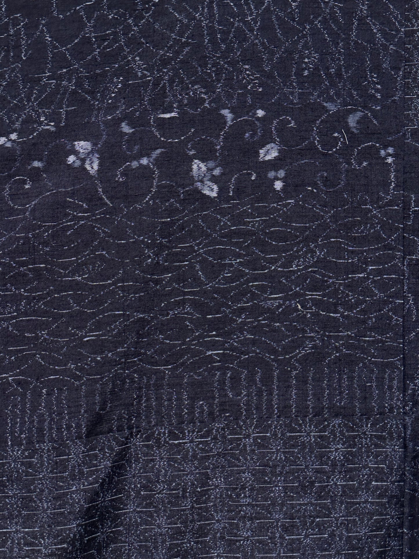 Japanese Tsumugi Ojiya Silk Kimono Hand Spun Dark Blue Asanoha