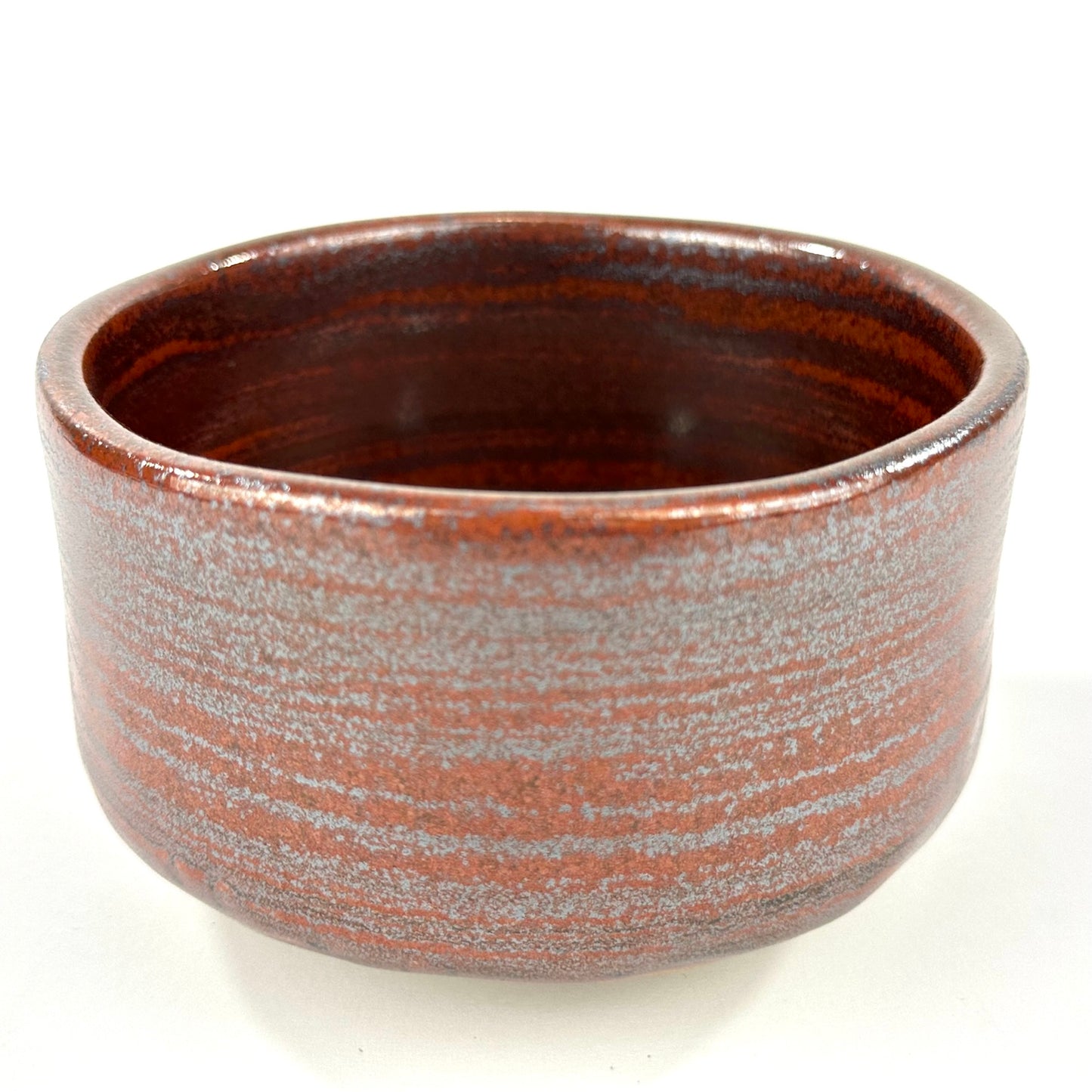 Japanese Chawan Matcha Tea Bowl Iron Red Rust Grey Blue Ash Streak Glaze NEW 5"