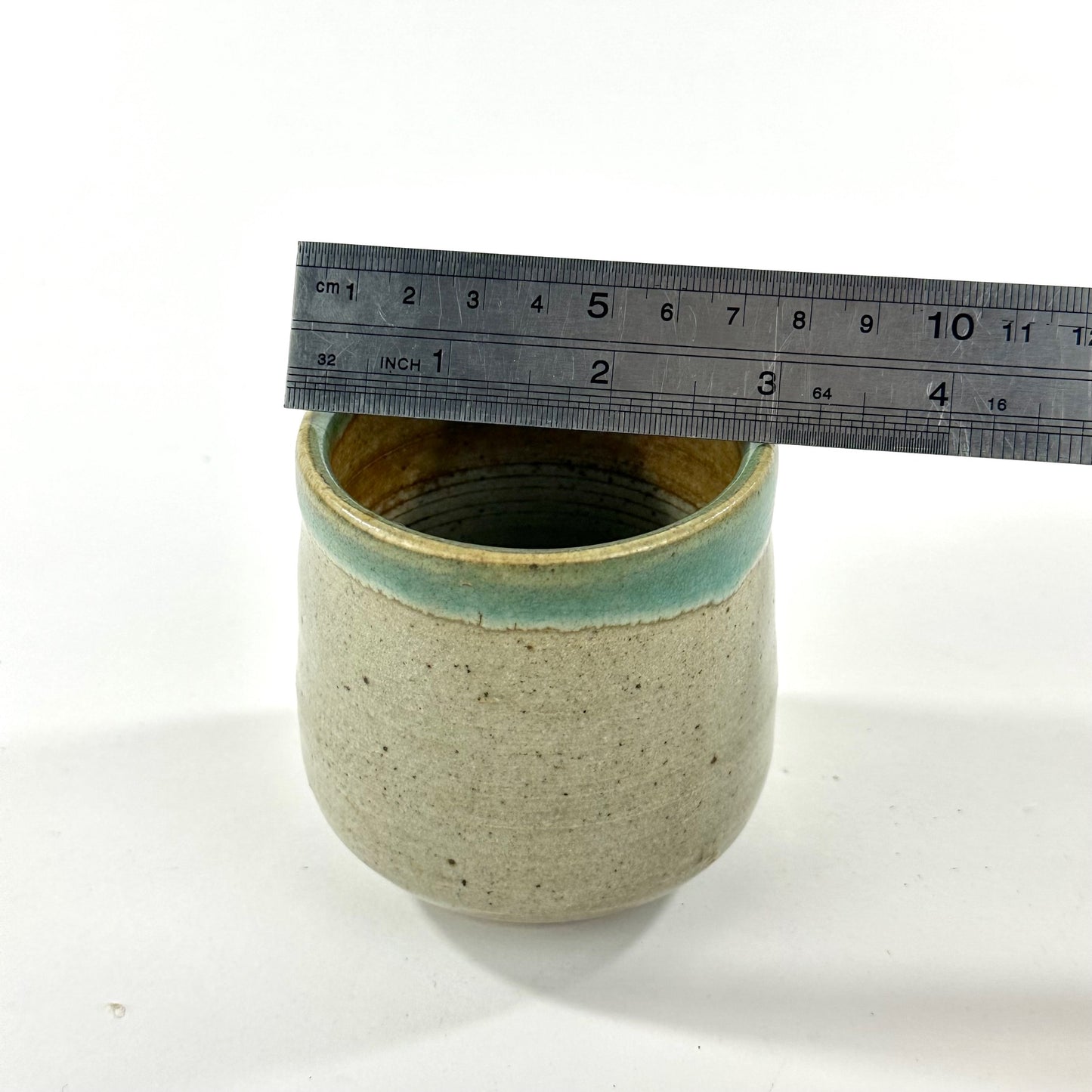 Vintage Japanese Stoneware Yunomi Tea Cup w/ Blue Green Glaze