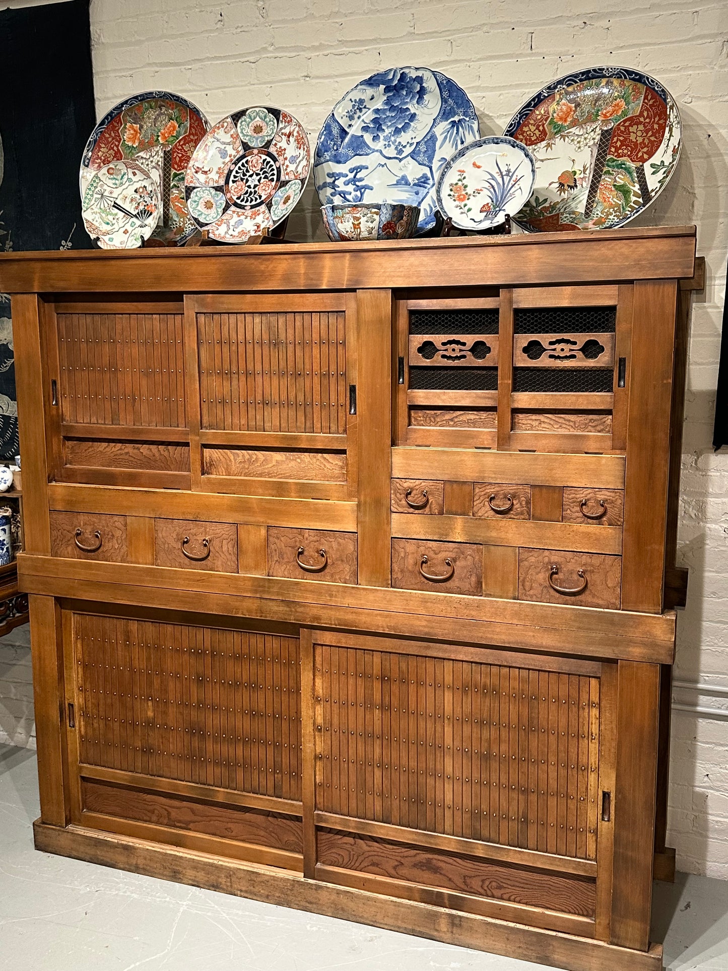 Antique Japanese Kitchen Tansu Meiji Era c1890's Keyaki & Sugi Wood Tansu Chest 6'