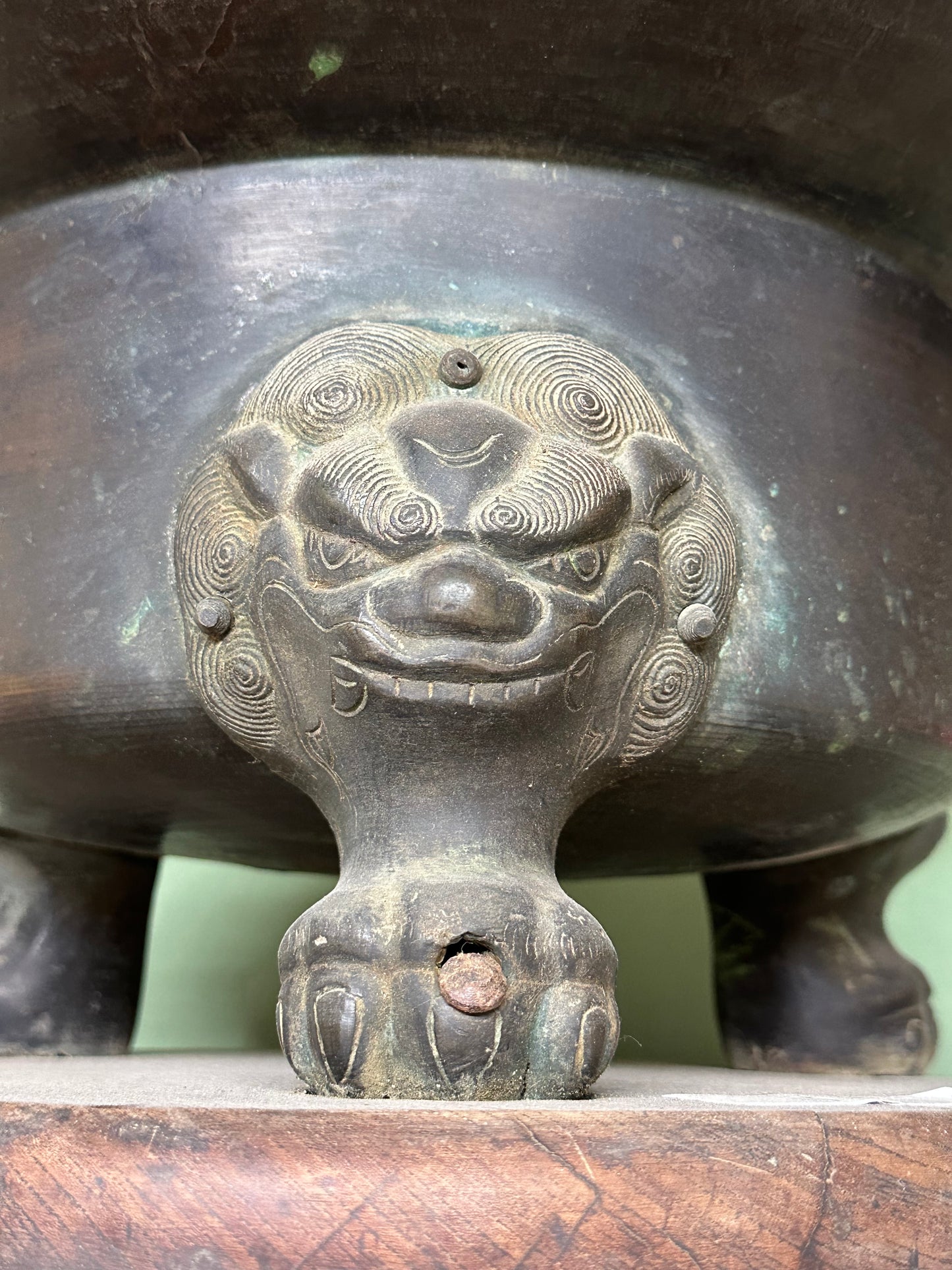 Antique Japanese Bronze Hibachi Brazier Foo Dog ShiShi Legs 17"