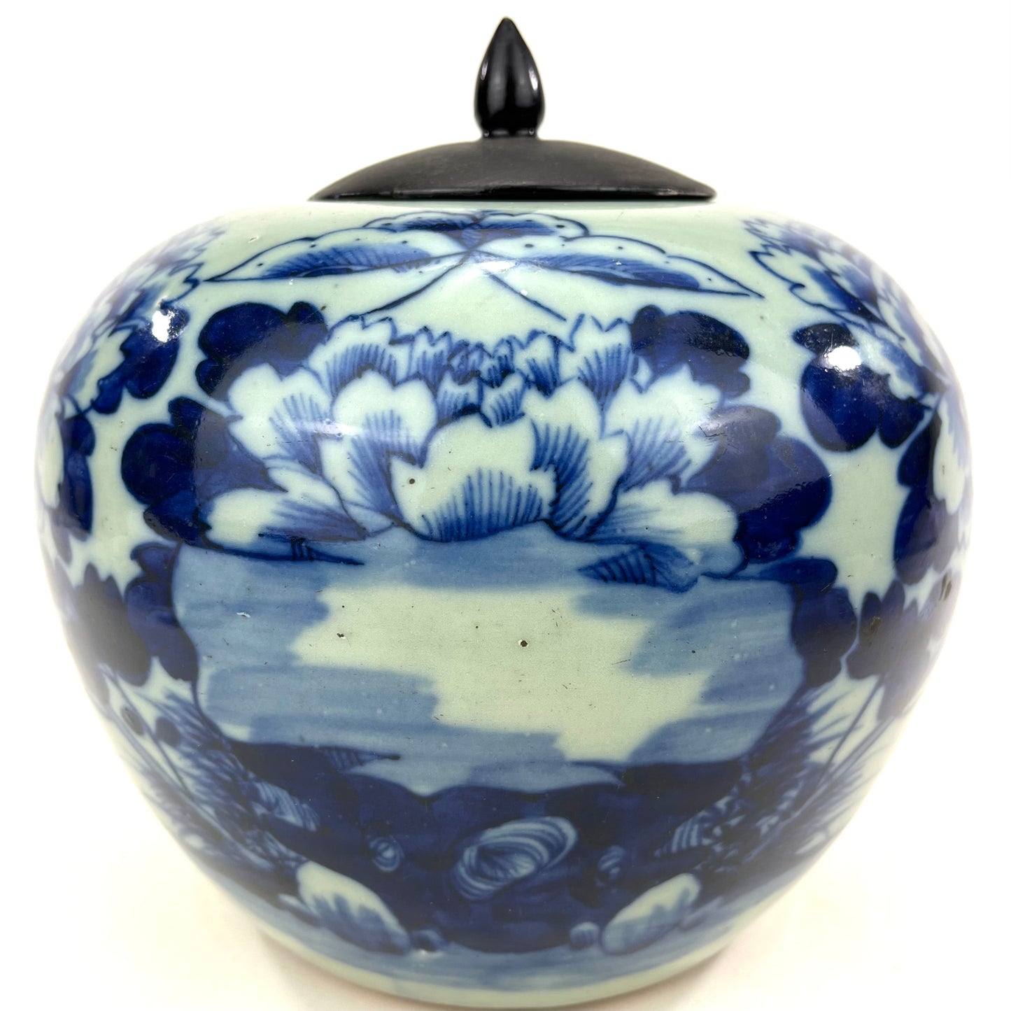 Antique Chinese Qing 19th Century Blue & White Ginger Jar Hand Painted 8"