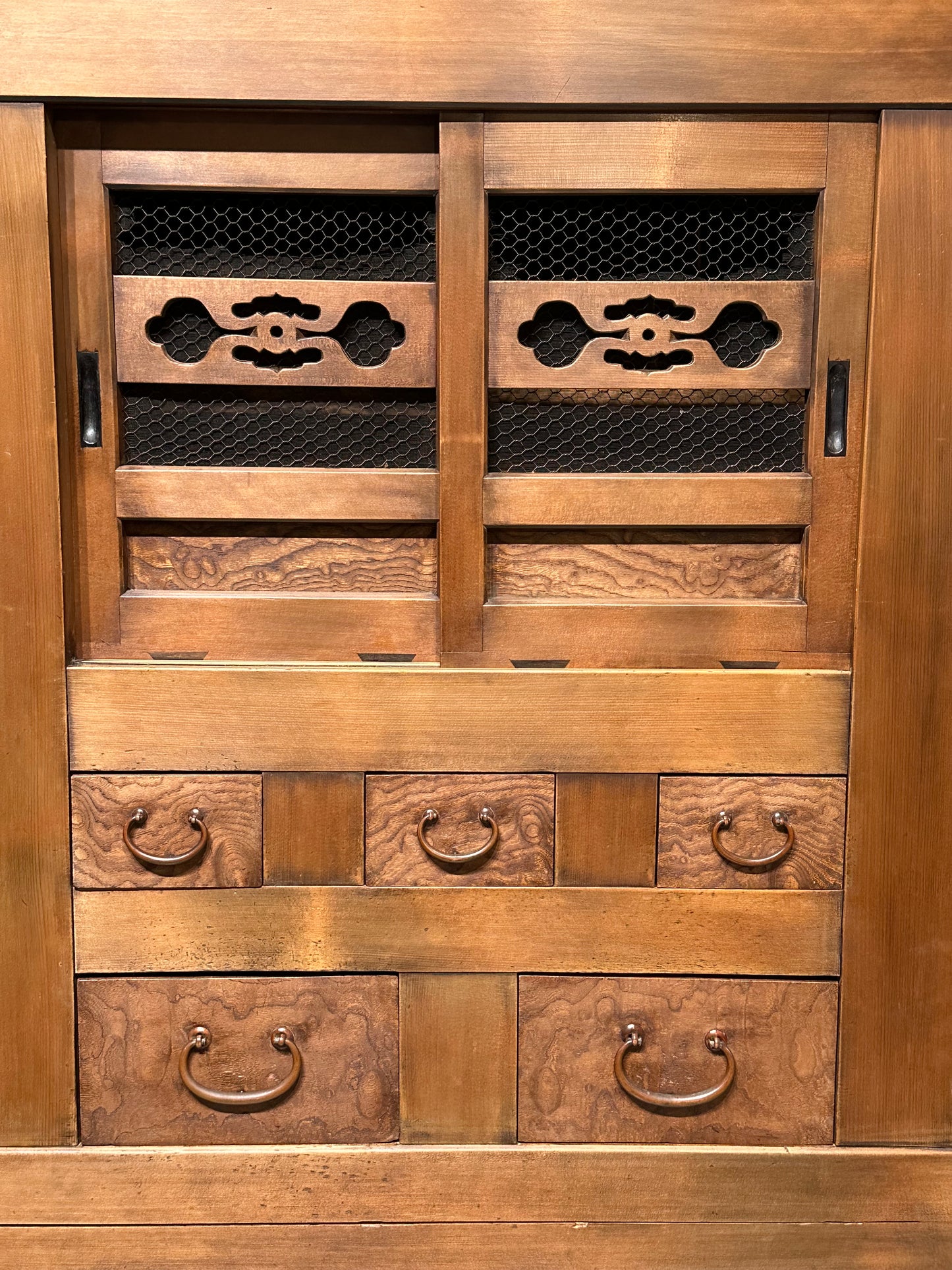 Antique Japanese Kitchen Tansu Meiji Era c1890's Keyaki & Sugi Wood Tansu Chest 6'