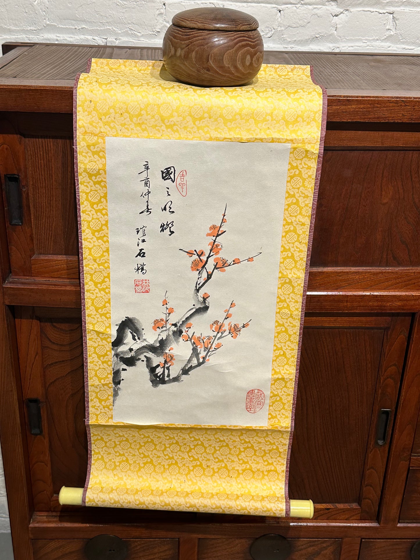 Vintage Japanese Scroll Hand Painted Mid 1900’s Plum Blossoms