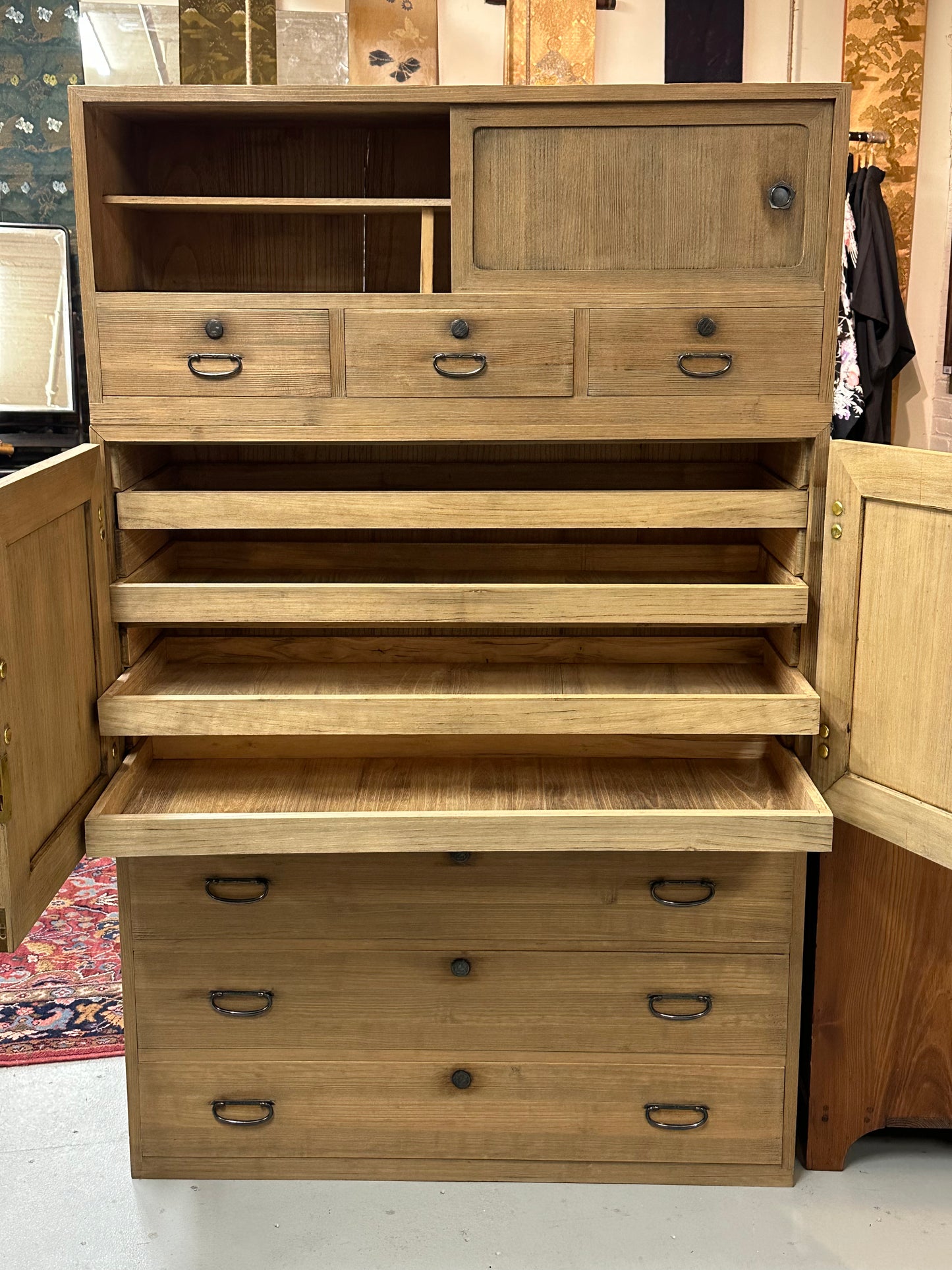 Antique Japanese Taisho Era c1920's Clothing Chest Ishodansu Tansu 65"H