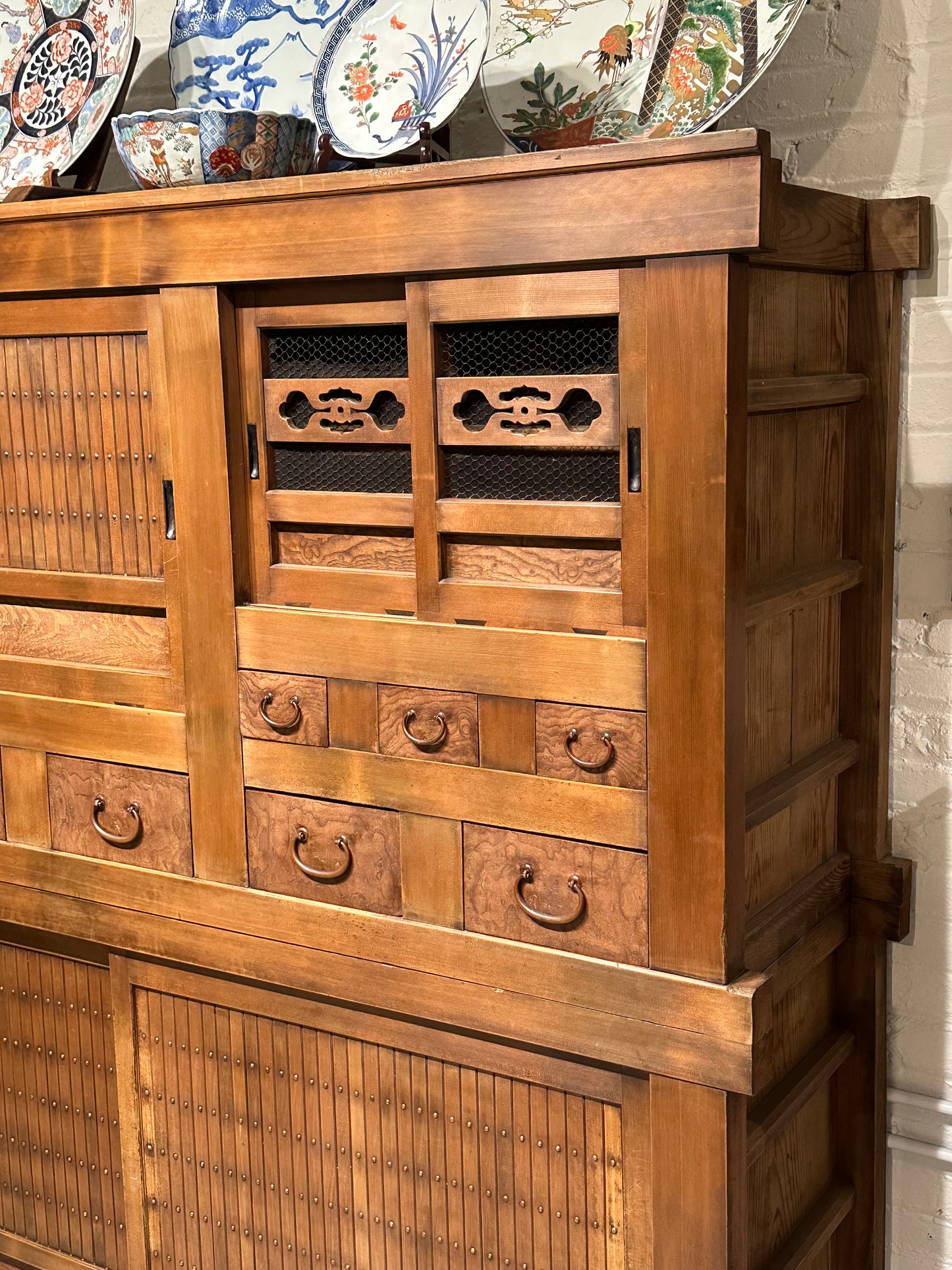 Antique Japanese Kitchen Tansu Meiji Era c1890's Keyaki & Sugi Wood Tansu Chest 6'