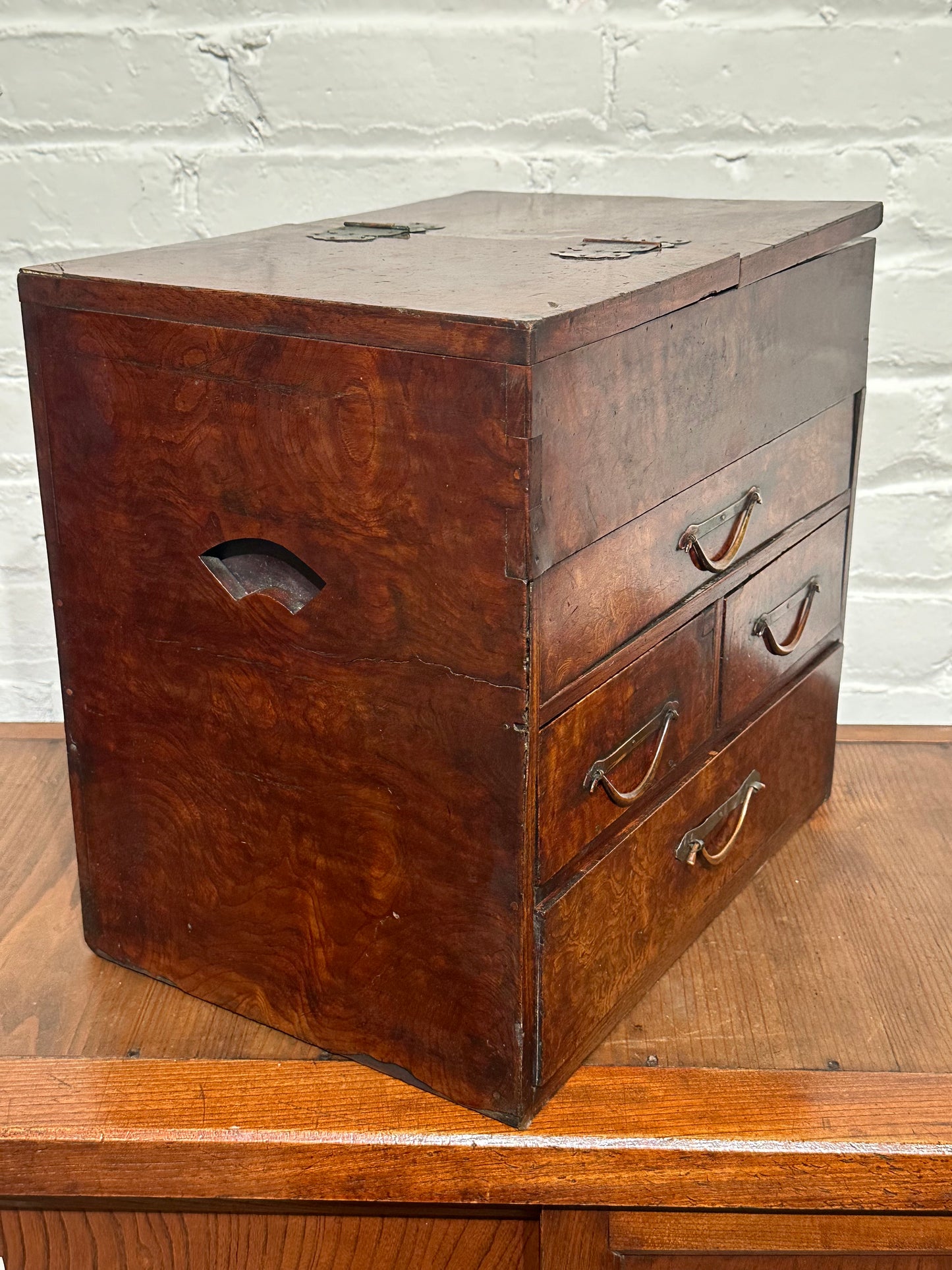 Antique Japanese 4 Drawer Kyodai Vanity Tansu Mullberry Wood 14" Haribako