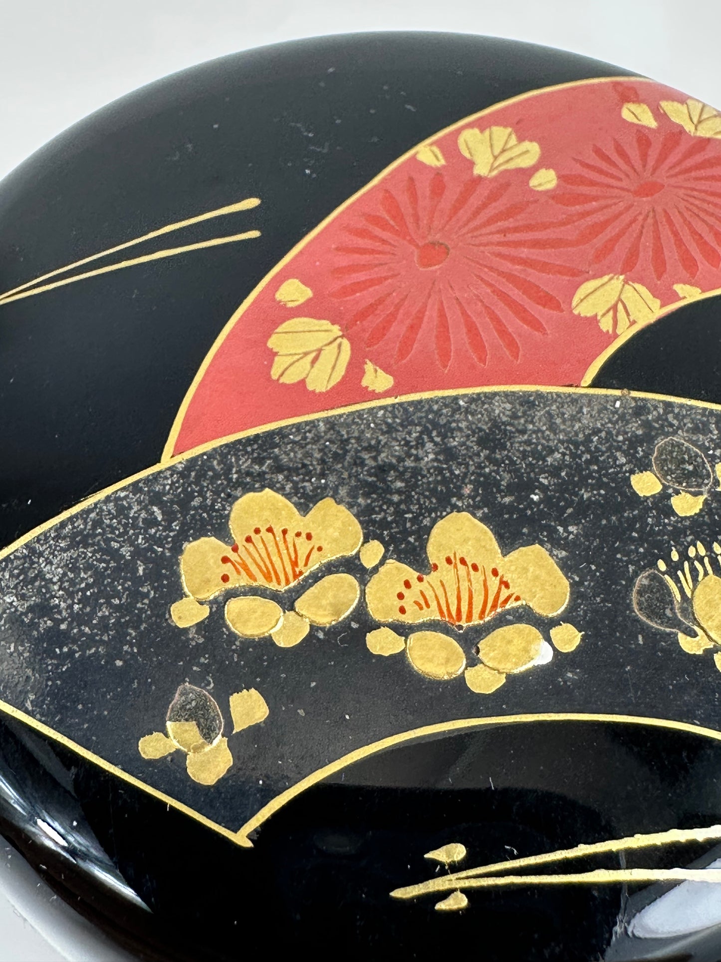 Vintage Japanese Tea Ceremony Natsume Black Lacquer Bamboo Pine Plum 3”