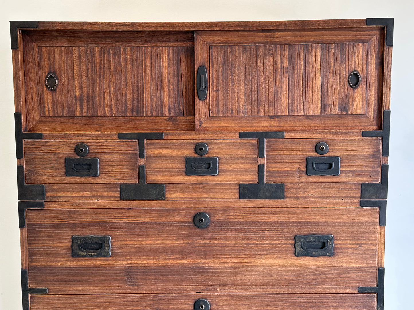 Antique Japanese Isho-Tansu Clothing Chest Taisho c1920’s 57”H Kiri Wood