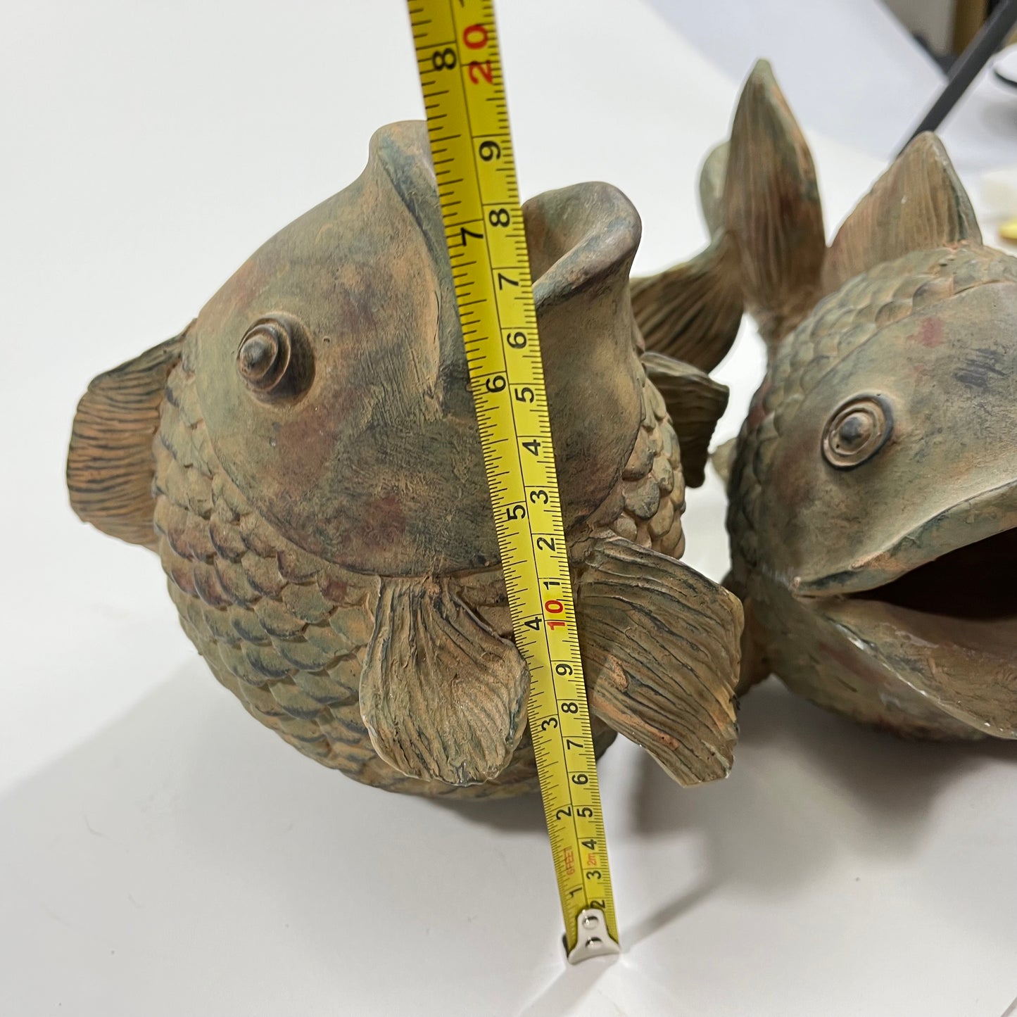 Vintage Pair of Swiming Carp Statues 7.5” Key Hiders Resin 13"