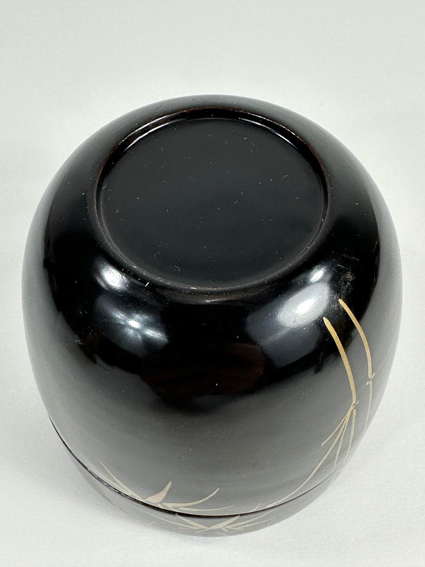 Vintage Japanese Tea Ceremony Natsume Black Lacquer Silver Bamboo 3”