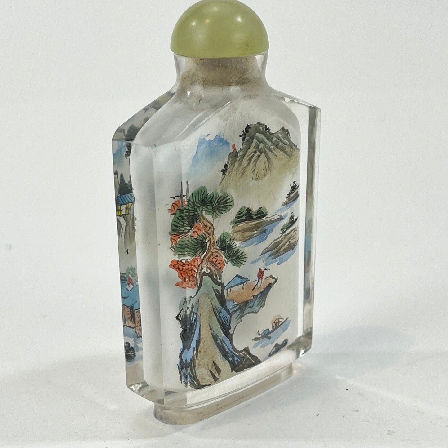 Vintage Chinese Snuff Bottle Reverse-Painted Landscape 4"