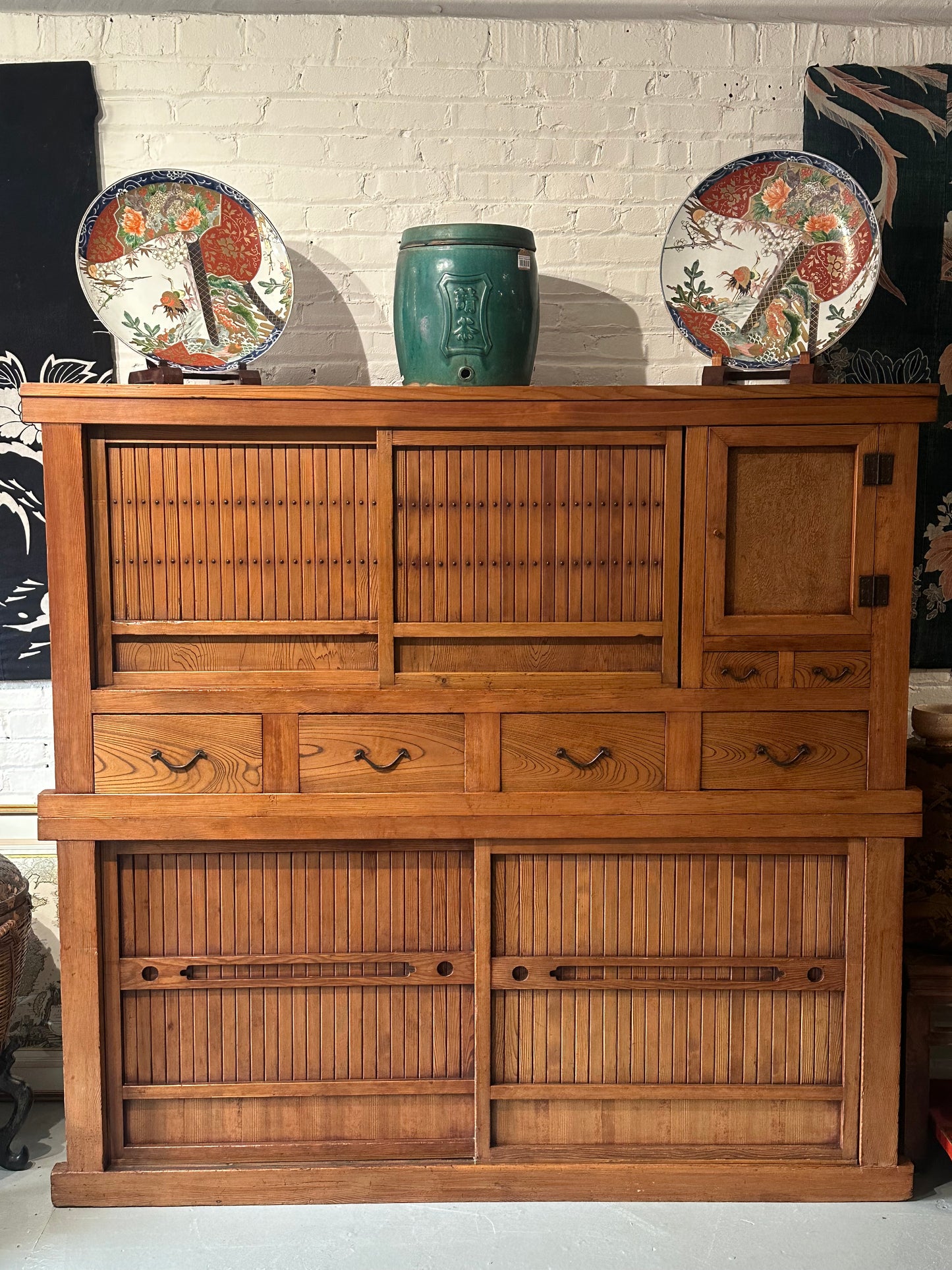 Antique Japanese Kitchen Tansu Meiji Era c1890's Keyaki & Sugi Wood Tansu Chest 6'