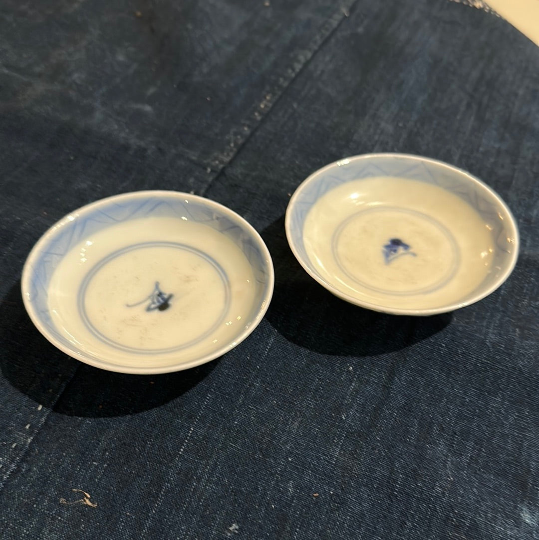 Antique Japanese c1890's Ceramic Blue & White Sauce Dish 3.5"