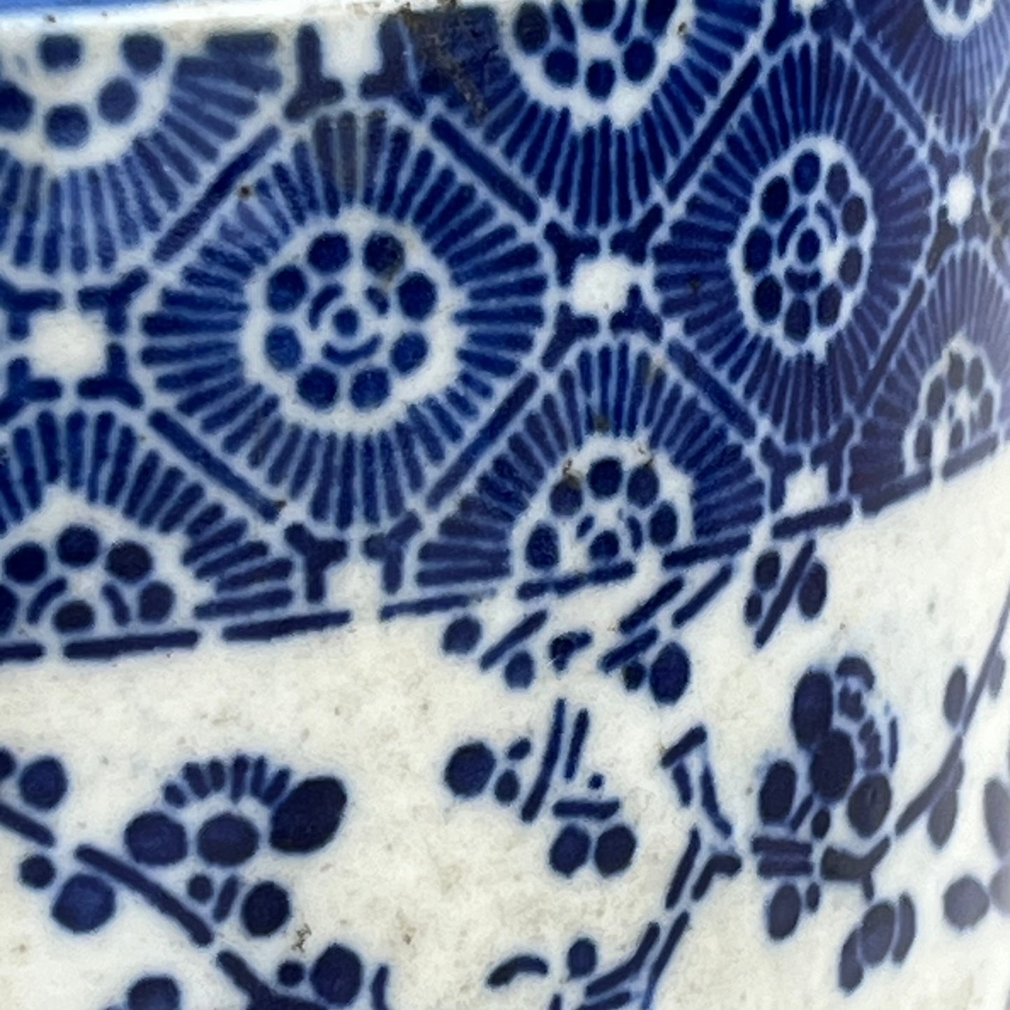 Antique Japanese Meiji Era small Ceramic Blue & White Hibachi Brazier 6”