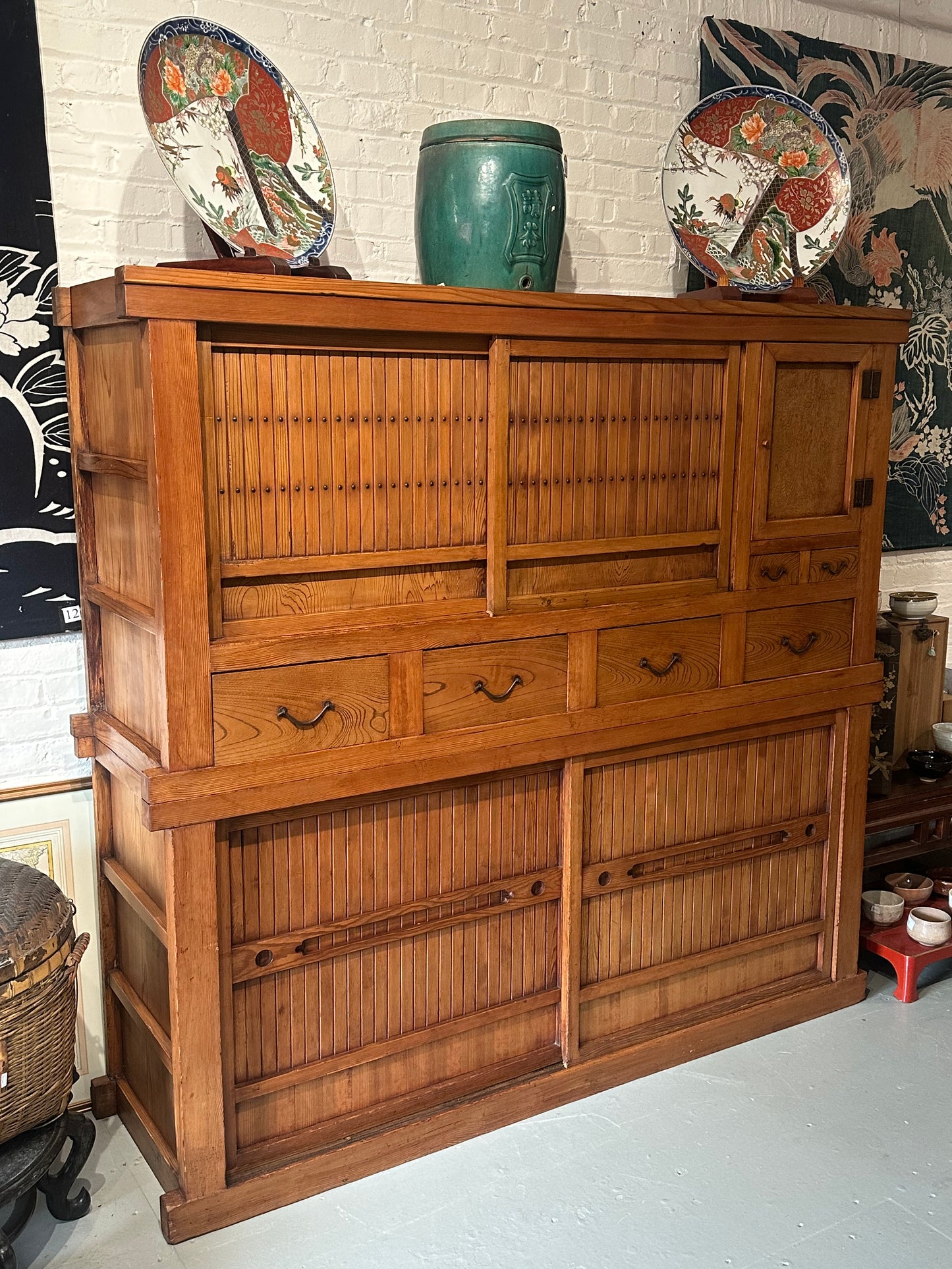 Antique Japanese Kitchen Tansu Meiji Era c1890's Keyaki & Sugi Wood Tansu Chest 6'
