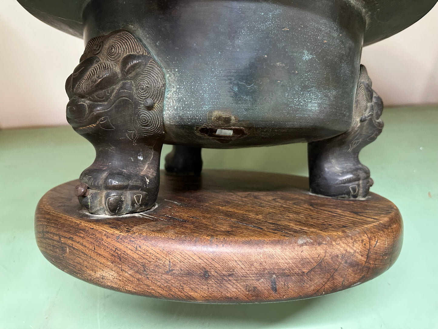 Antique Japanese Bronze Hibachi Brazier Foo Dog ShiShi Legs 17"