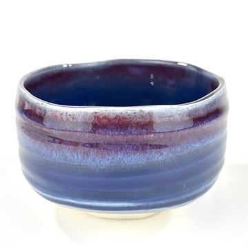 Japanese Chawan Matcha Tea Bowl Blue Purple Flambe Glaze Cobalt Interior NEW 5"