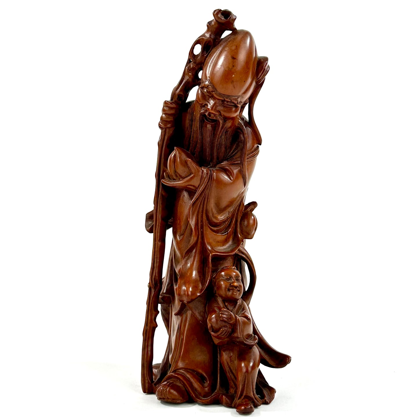 Vintage Chinese Hand-Carved Hardwood Figurine Sculpture Folk Figure 7"H
